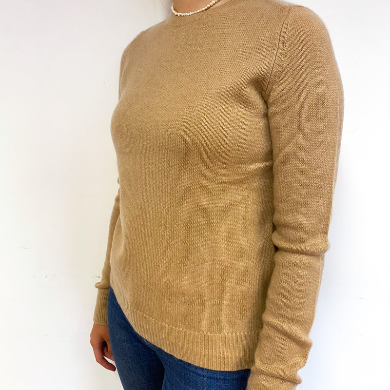 Caramel Brown Split Hem Cashmere Crew Neck Jumper Small