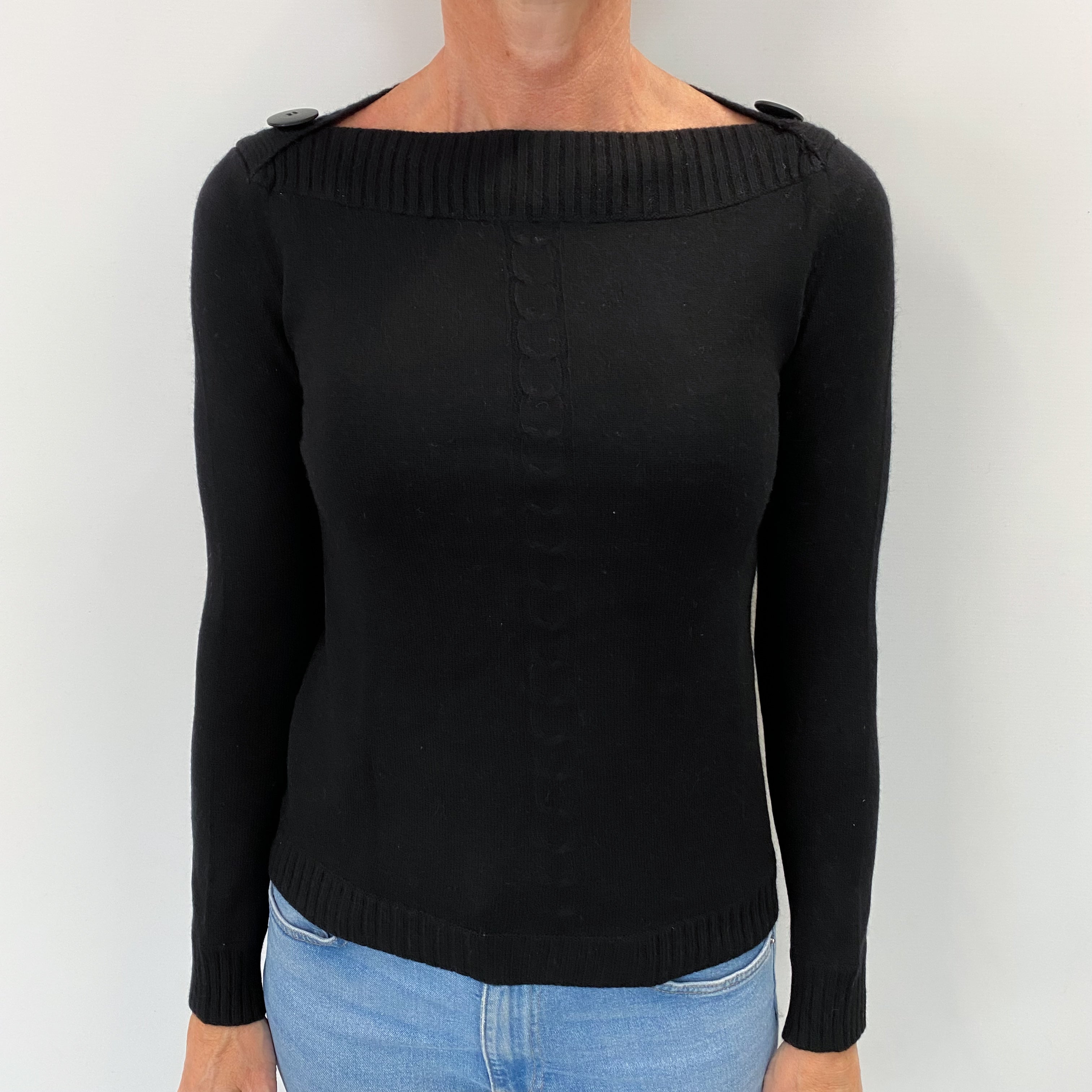 Black Cashmere Boat Neck Jumper Small