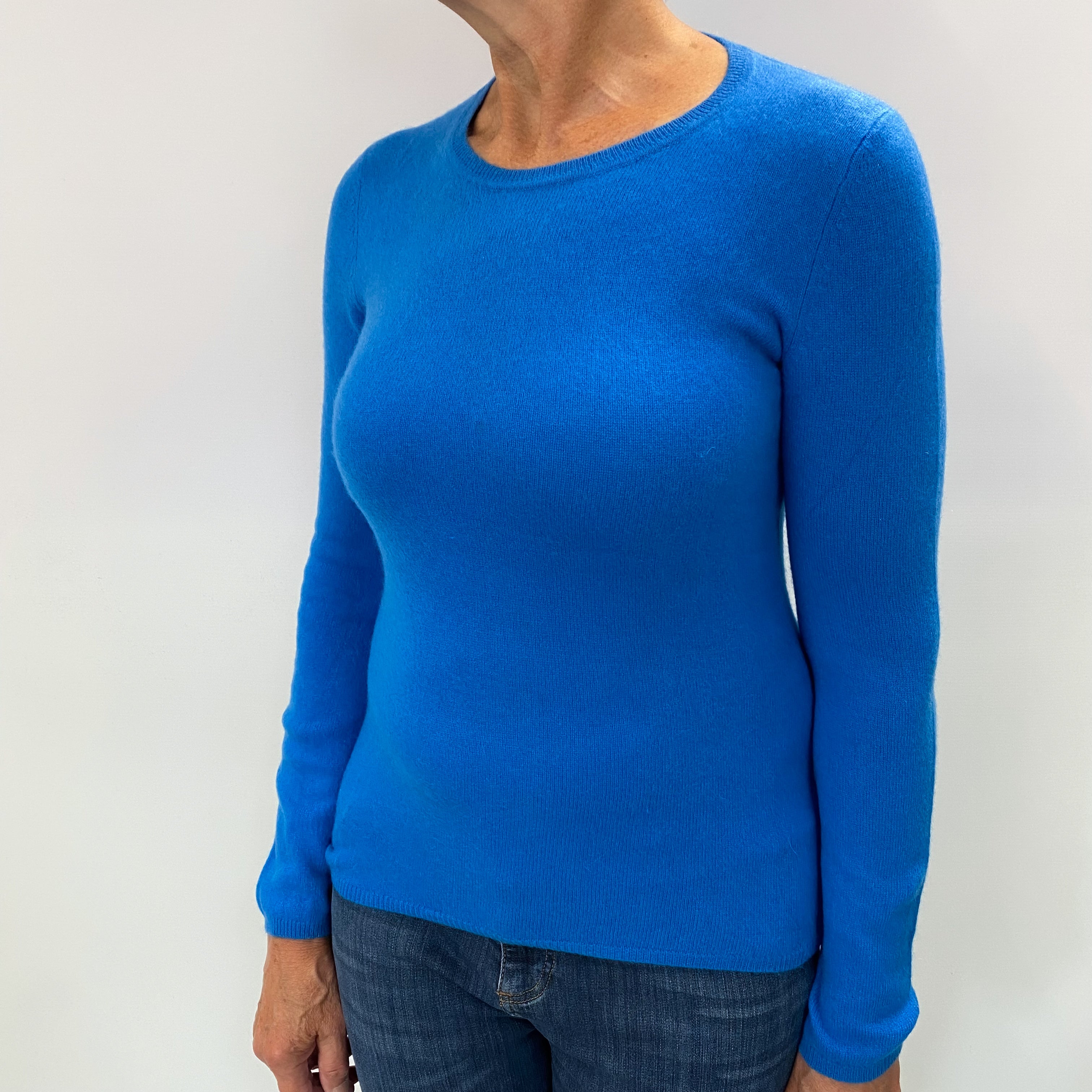 Ocean Blue Cashmere Crew Neck Jumper Medium