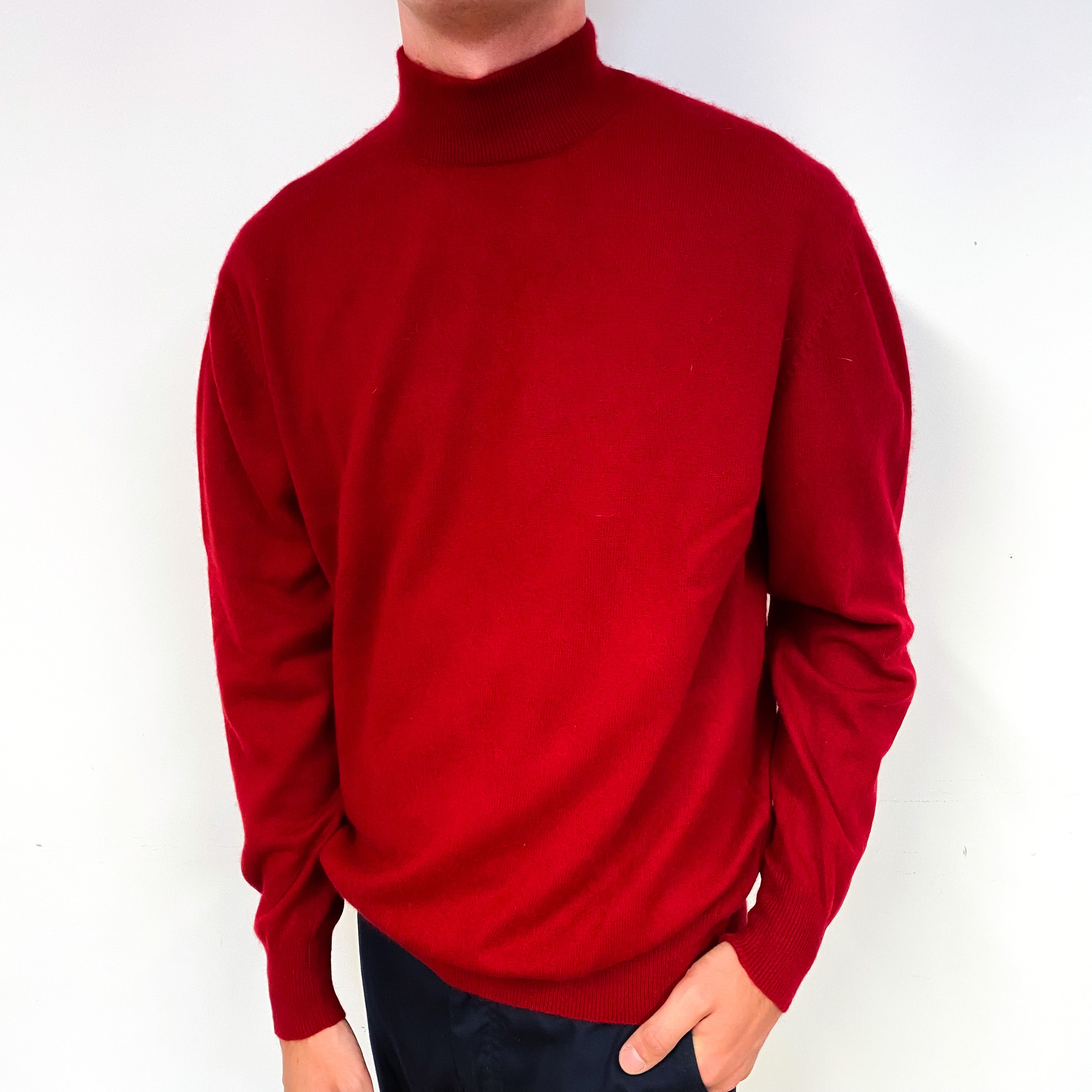 Men's Scarlett Red Cashmere Polo Neck Jumper Small