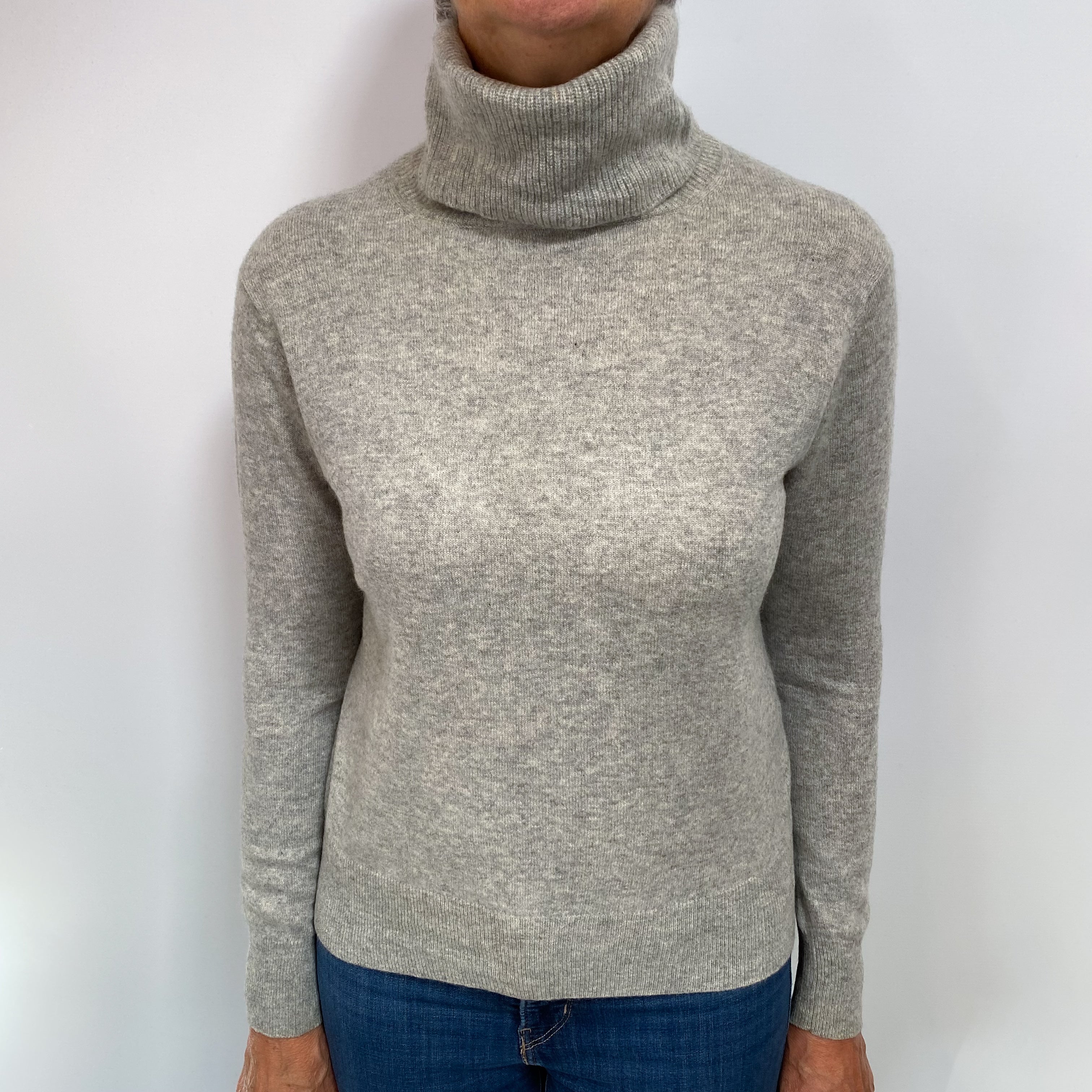 Smoke Grey Cashmere Polo Neck Jumper Medium