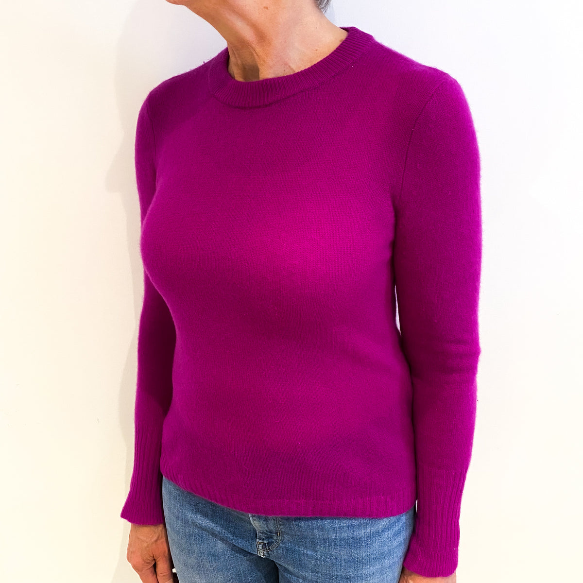Jigsaw Magenta Purple Cashmere Crew Neck Jumper Medium