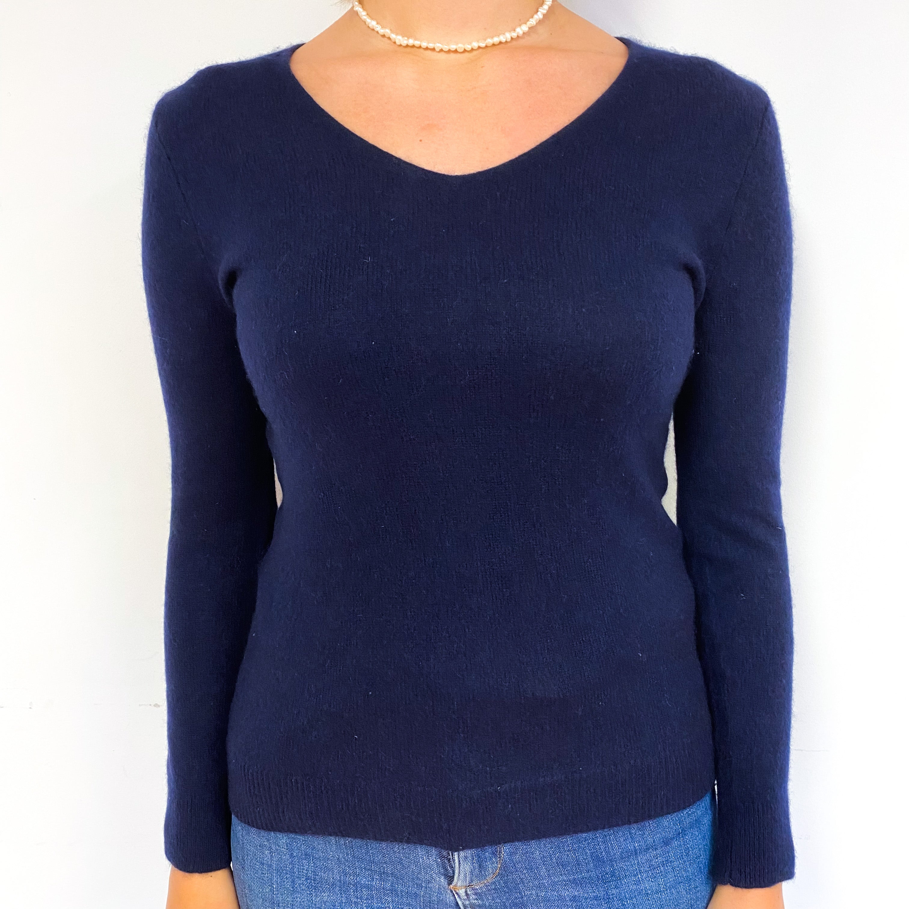 Navy Blue Cashmere V-Neck Jumper Small