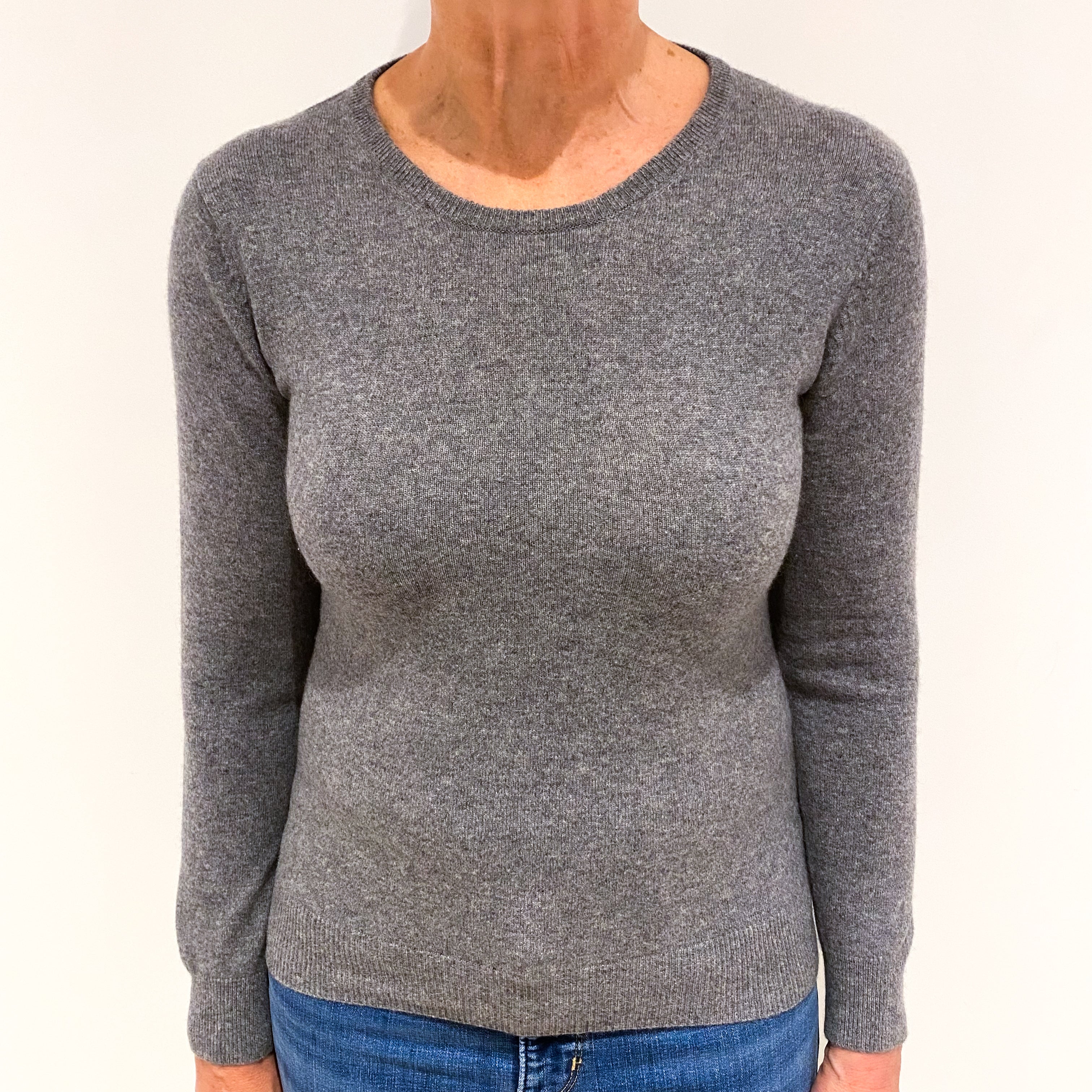 Slate Grey Cashmere Crew Neck Jumper Medium