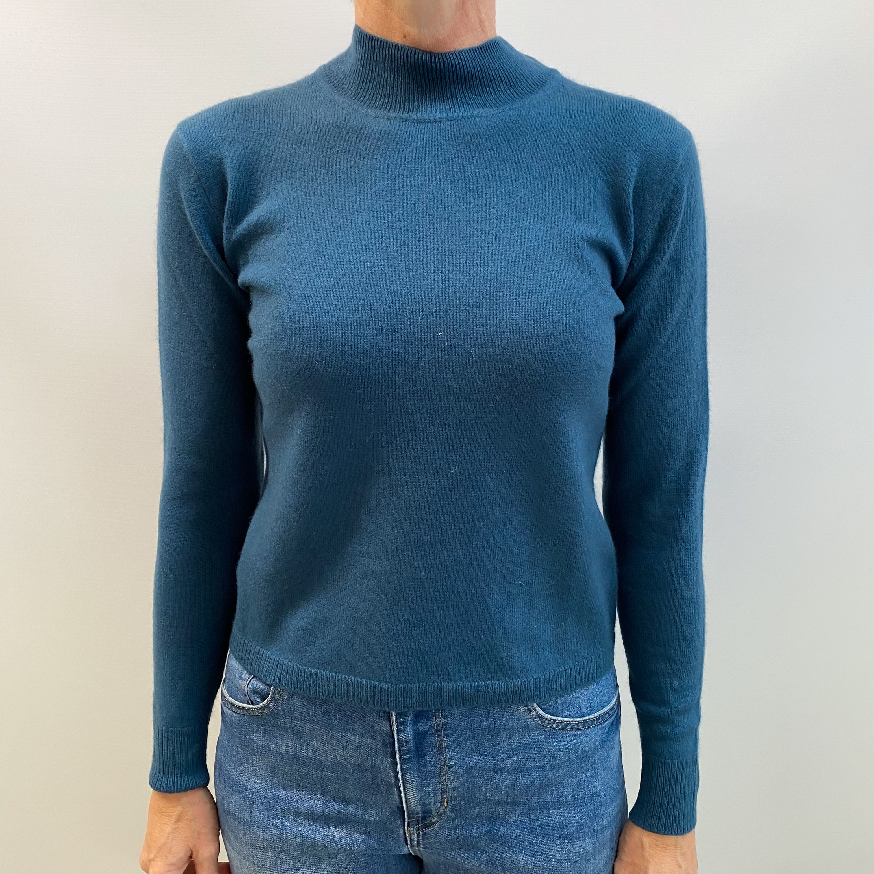 Teal Blue Cashmere Turtle Neck Jumper Small
