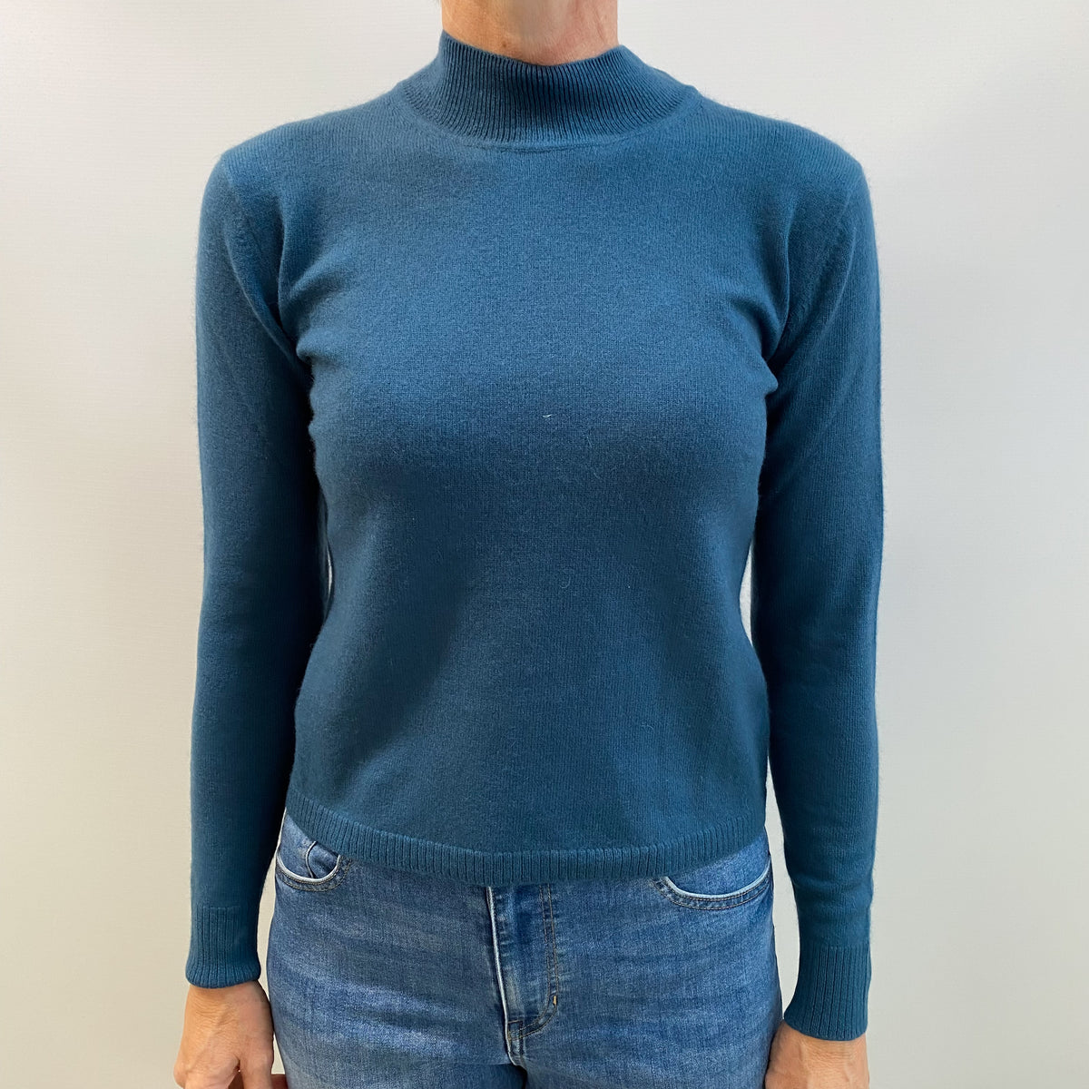 Teal Blue Cashmere Turtle Neck Jumper Small