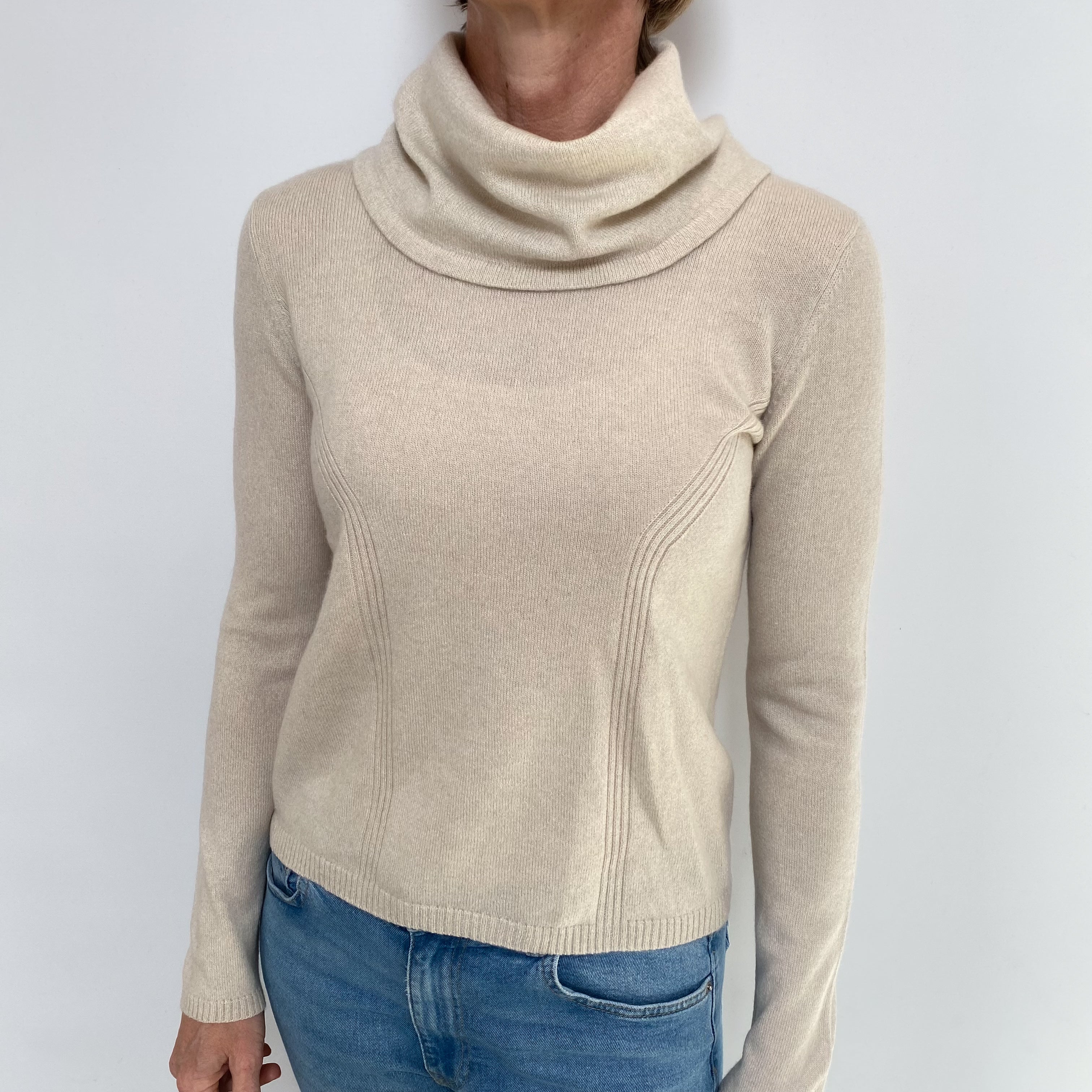 Oatmeal Beige Cashmere Cowl Neck Jumper Small