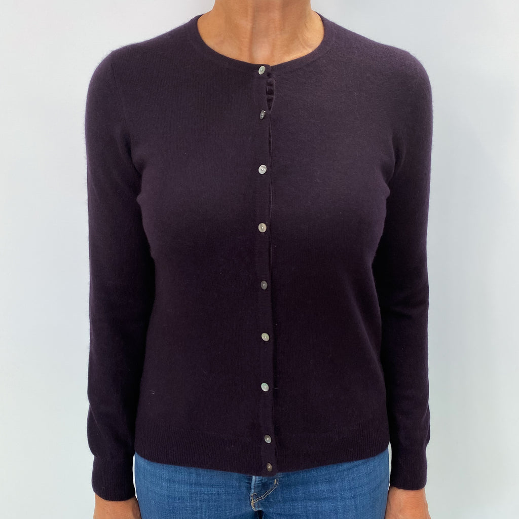Dark Aubergine Cashmere Crew Neck Cardigan Medium