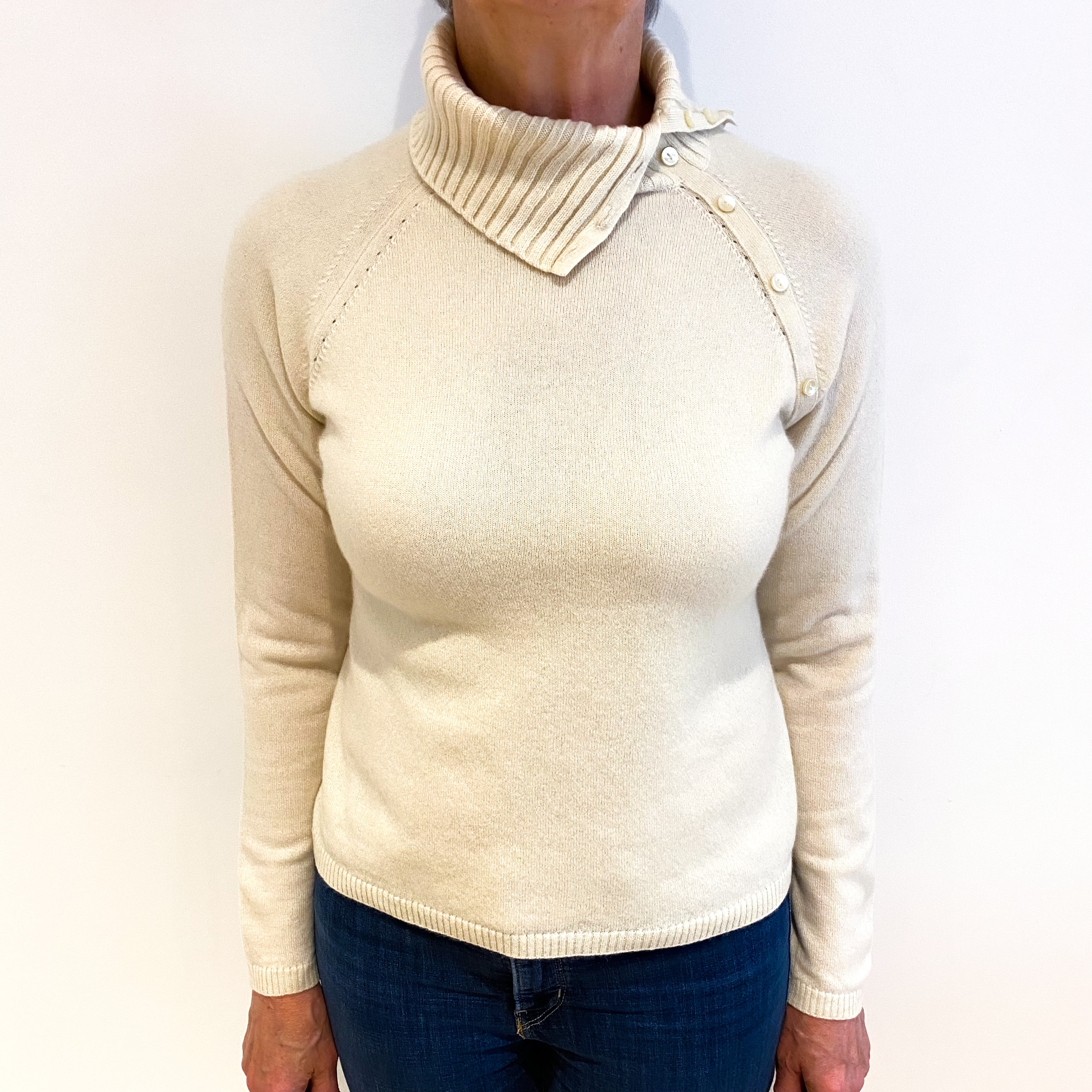 Buttermilk Cream Cashmere Polo Neck Jumper Medium