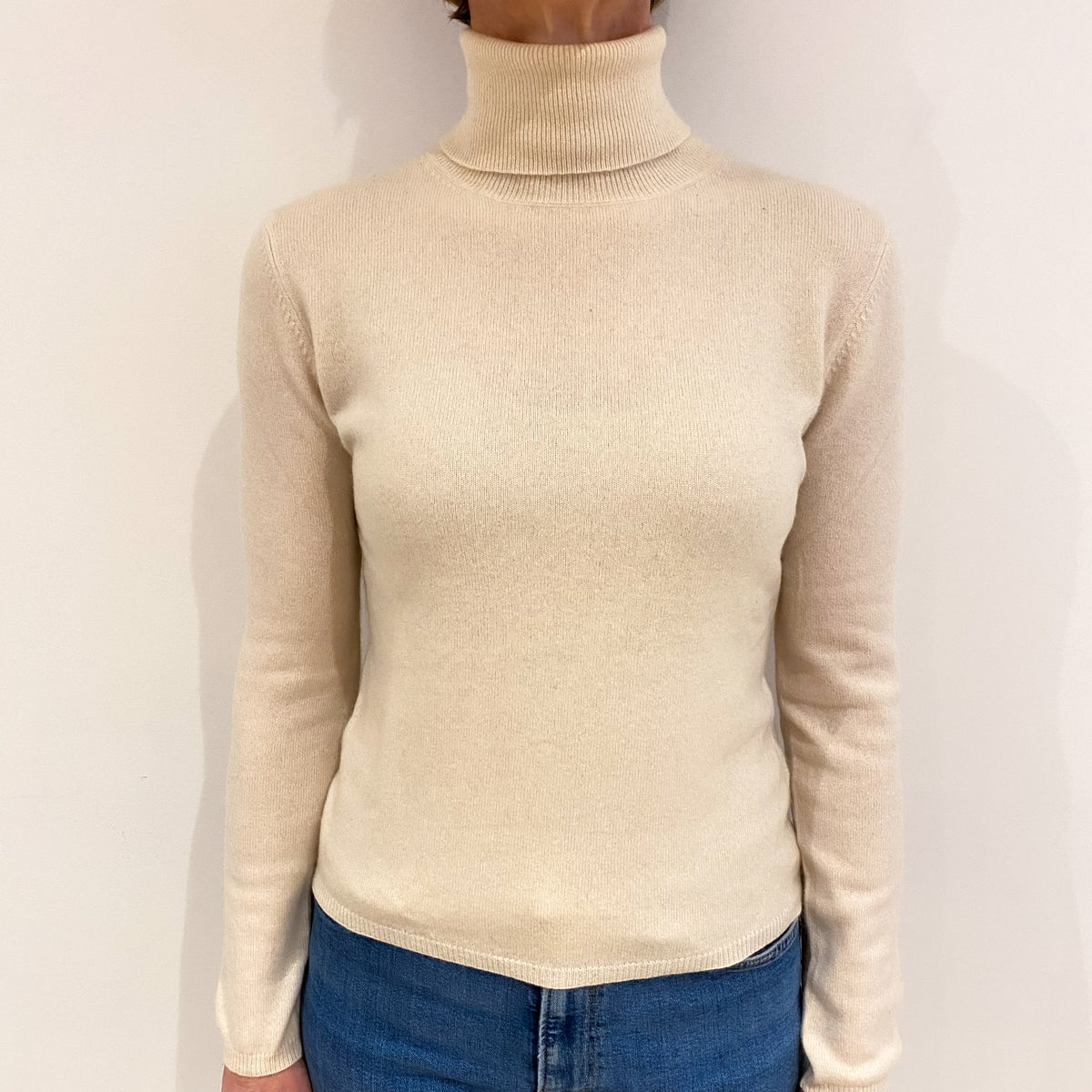 Vanilla Cashmere Polo Neck Jumper Small
