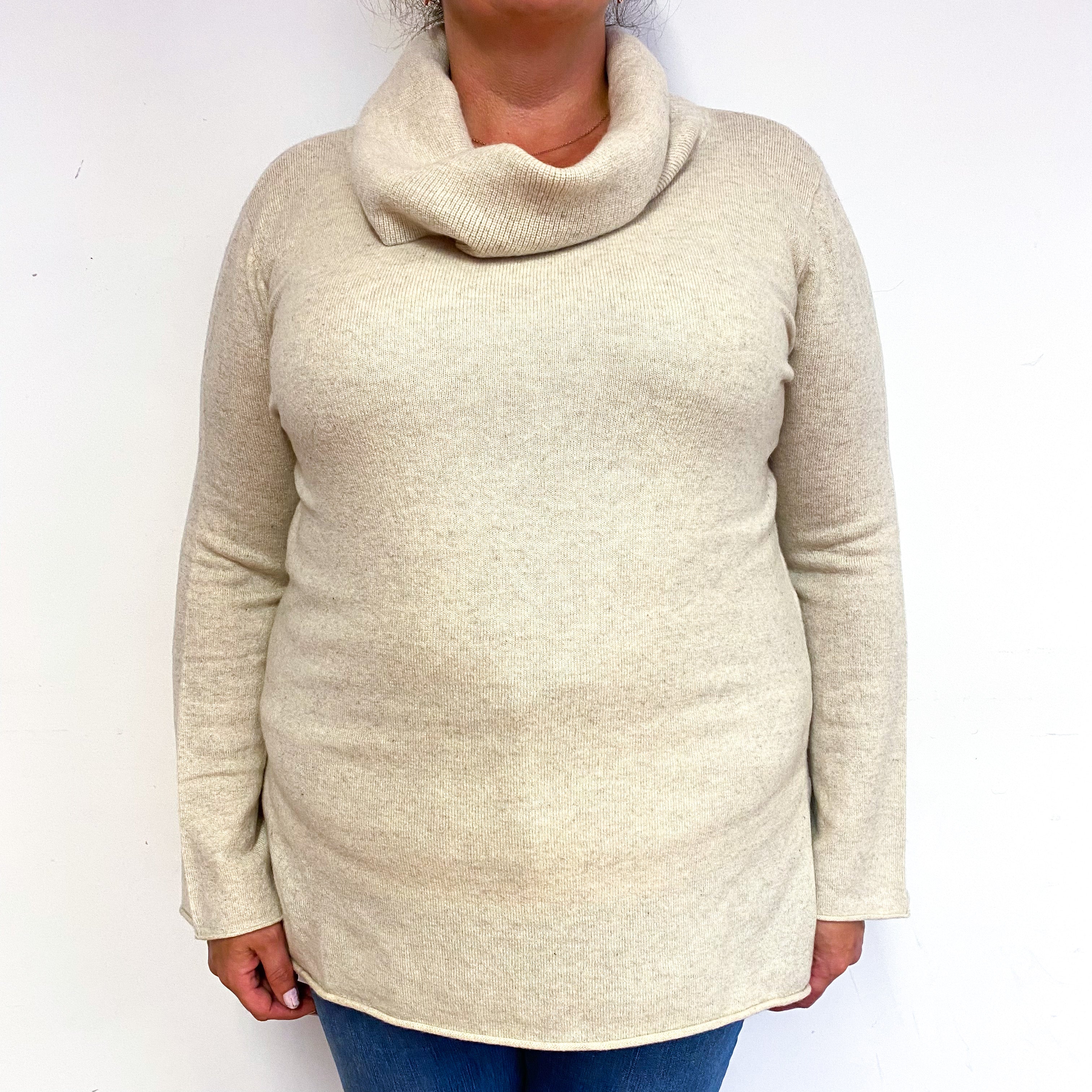 Oatmeal Beige Cashmere Cowl Neck Jumper Extra Large