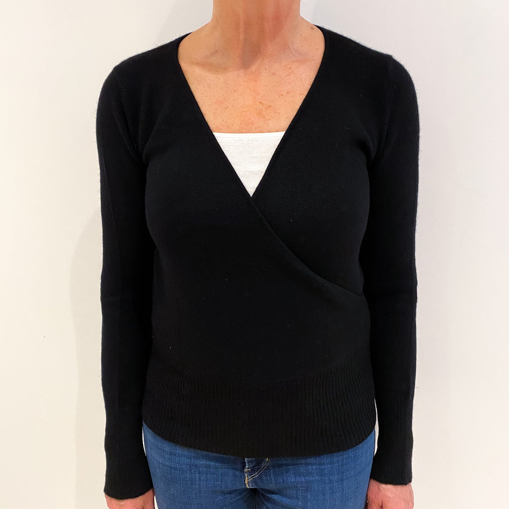 Black Cashmere Cross Over Cardigan Medium