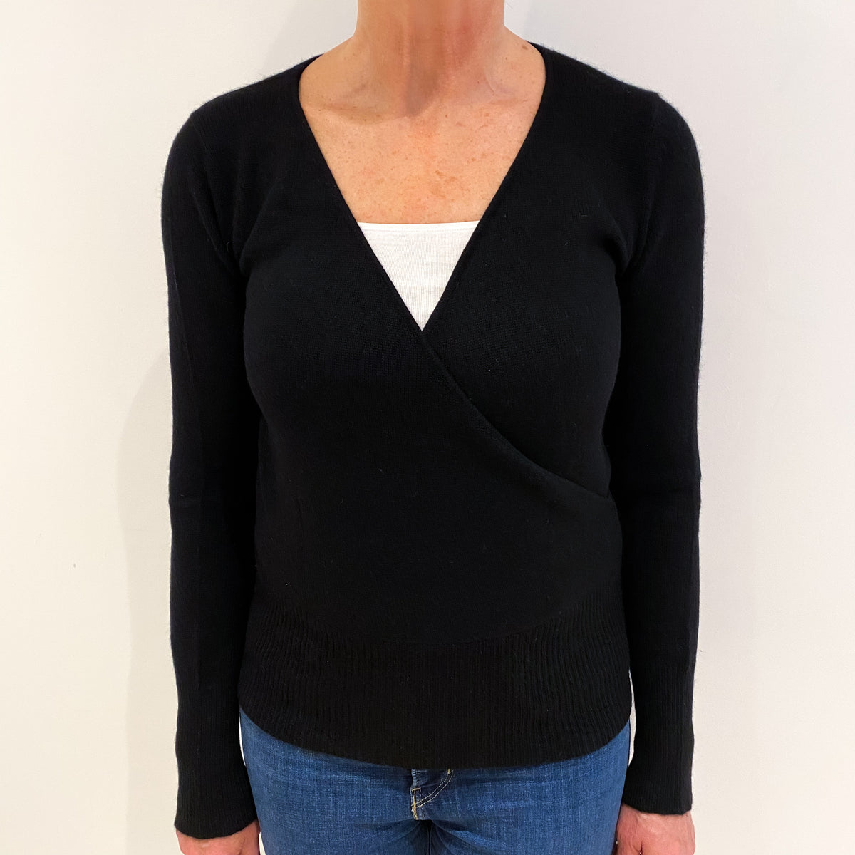 Black Cashmere Cross Over Cardigan Medium
