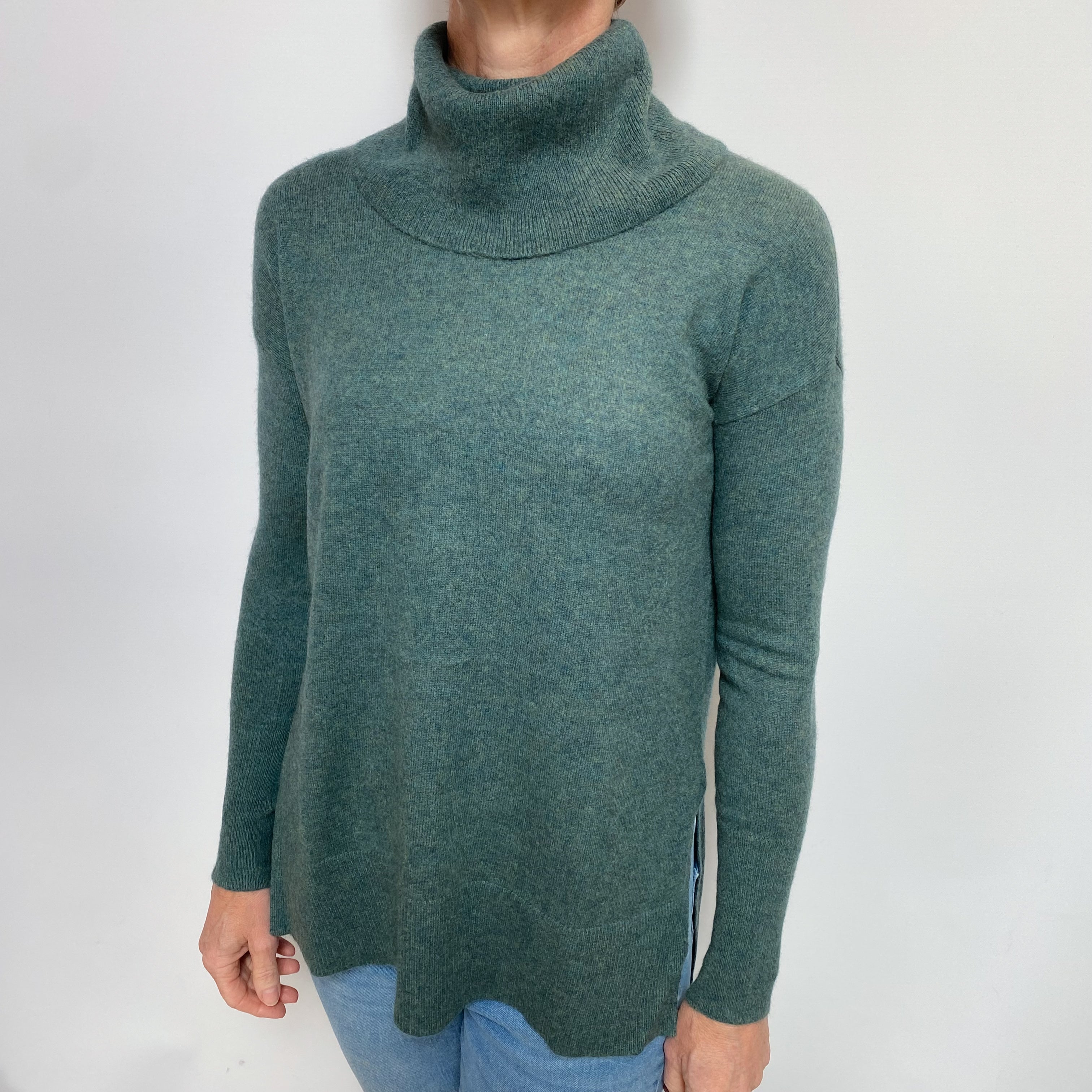 Deep Sea Green Cashmere Cowl Neck Jumper Small