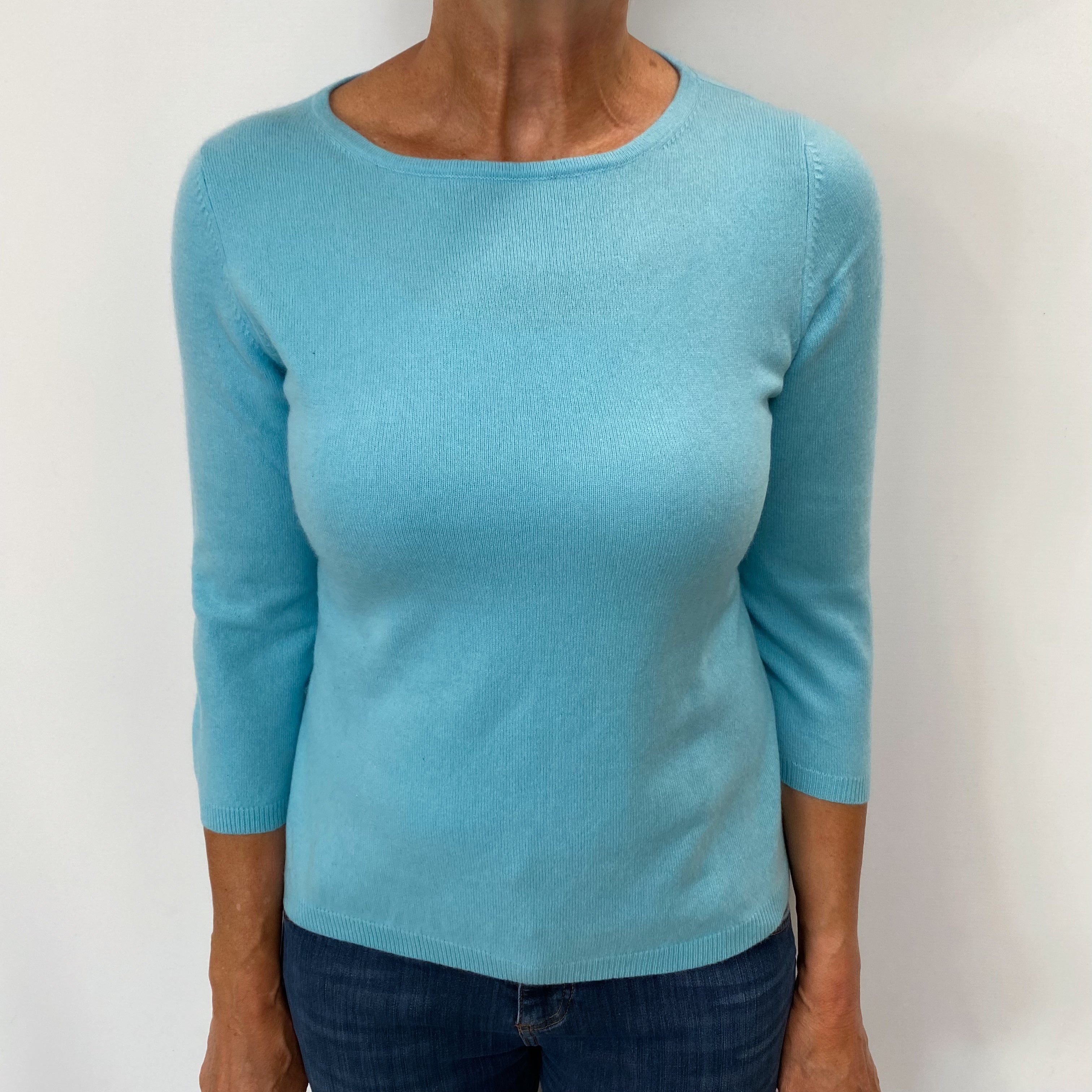 Baby Blue Aqua Cashmere Crew Neck Jumper Medium