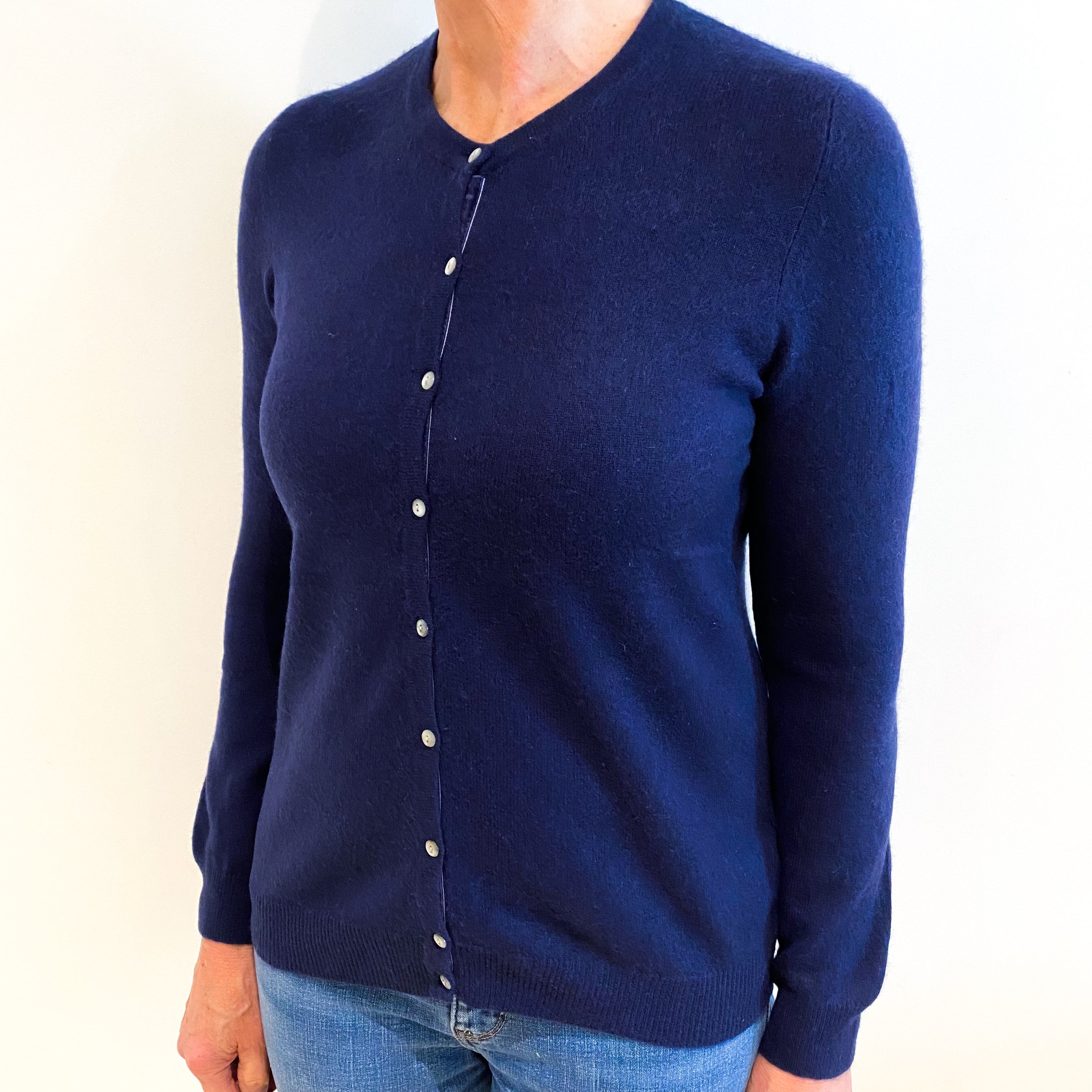 French Navy Cashmere Cardigan Medium