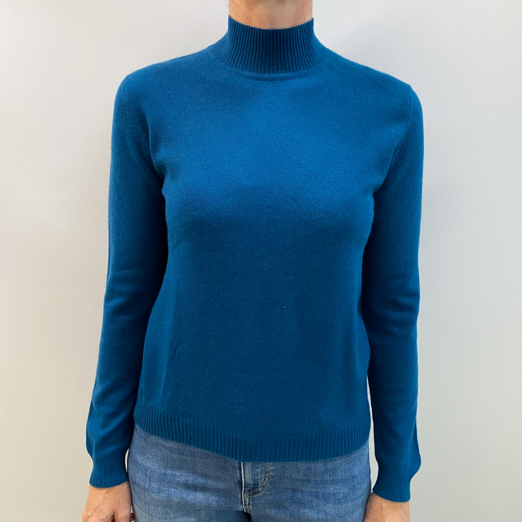 Teal Blue Cashmere Turtle Neck Jumper Small
