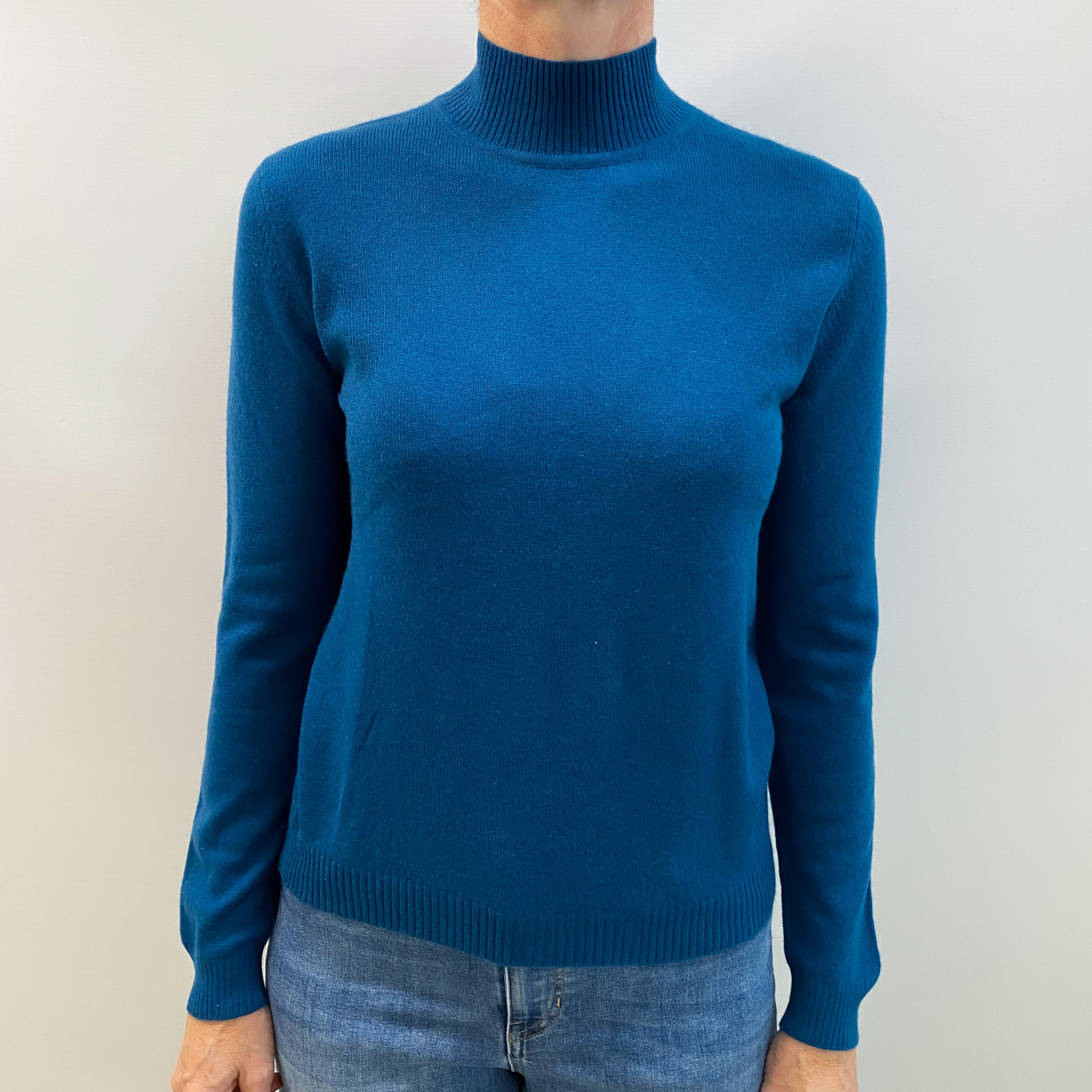 Teal Blue Cashmere Turtle Neck Jumper Small