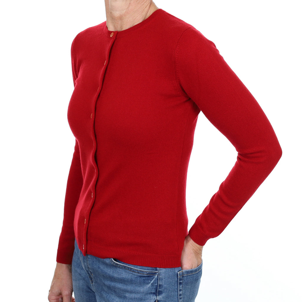 New Post Box Red Cashmere Crew Neck Cardigan Small