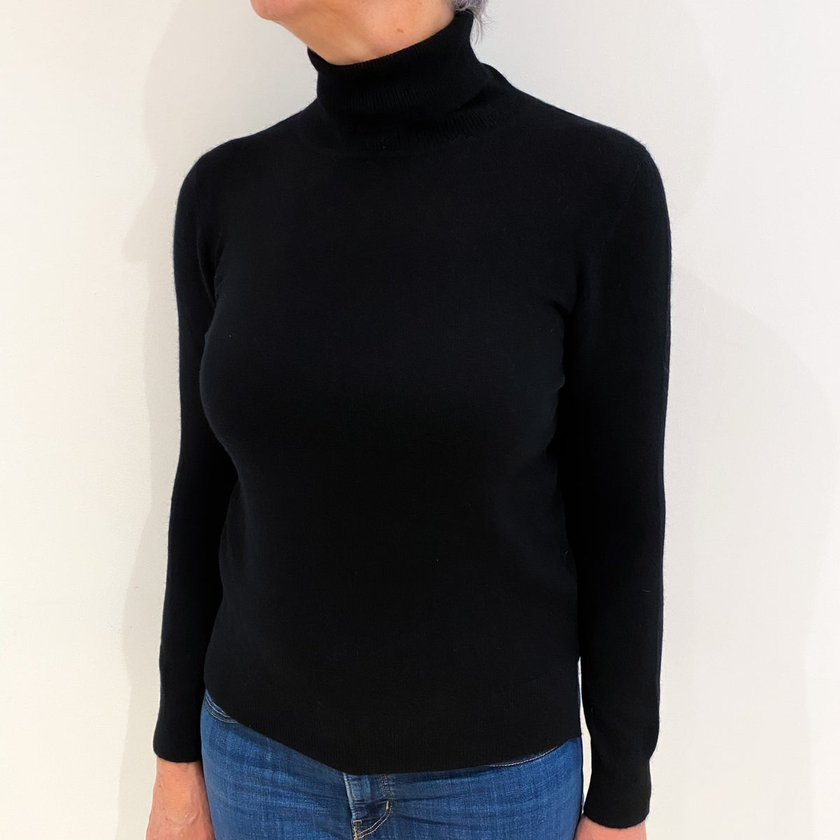 Black Cashmere Polo Neck Jumper Medium