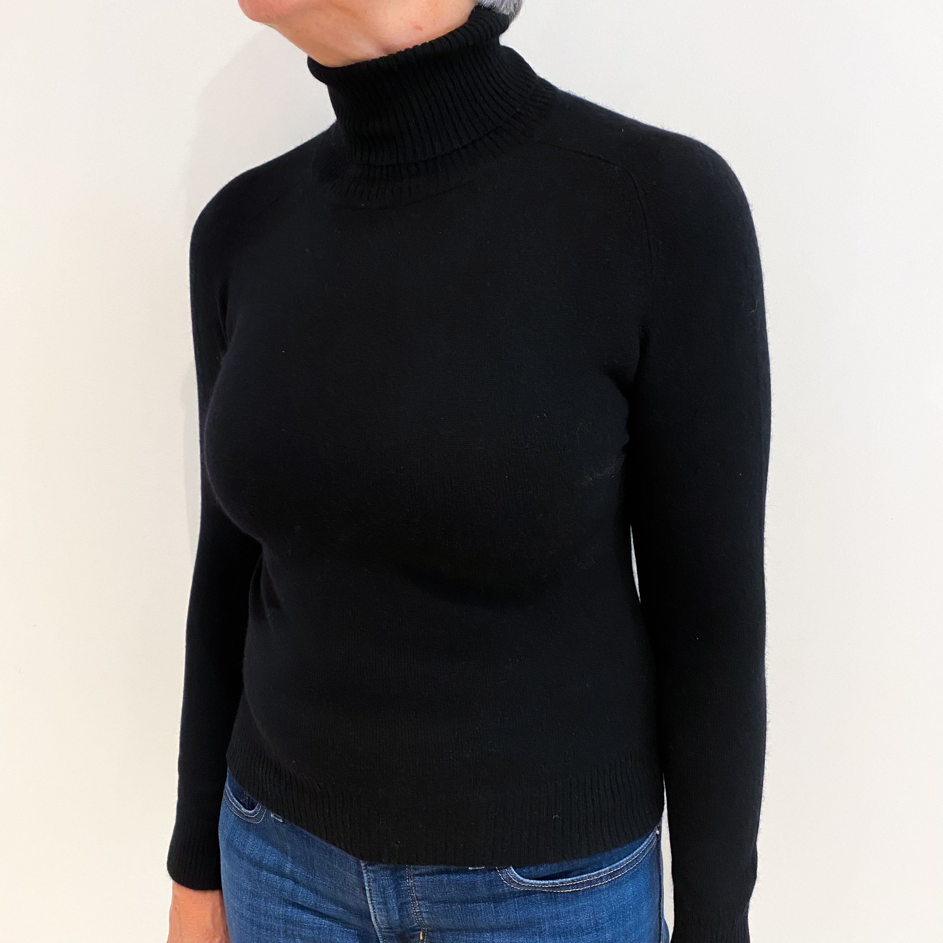 Black Cashmere Polo Neck Jumper Medium