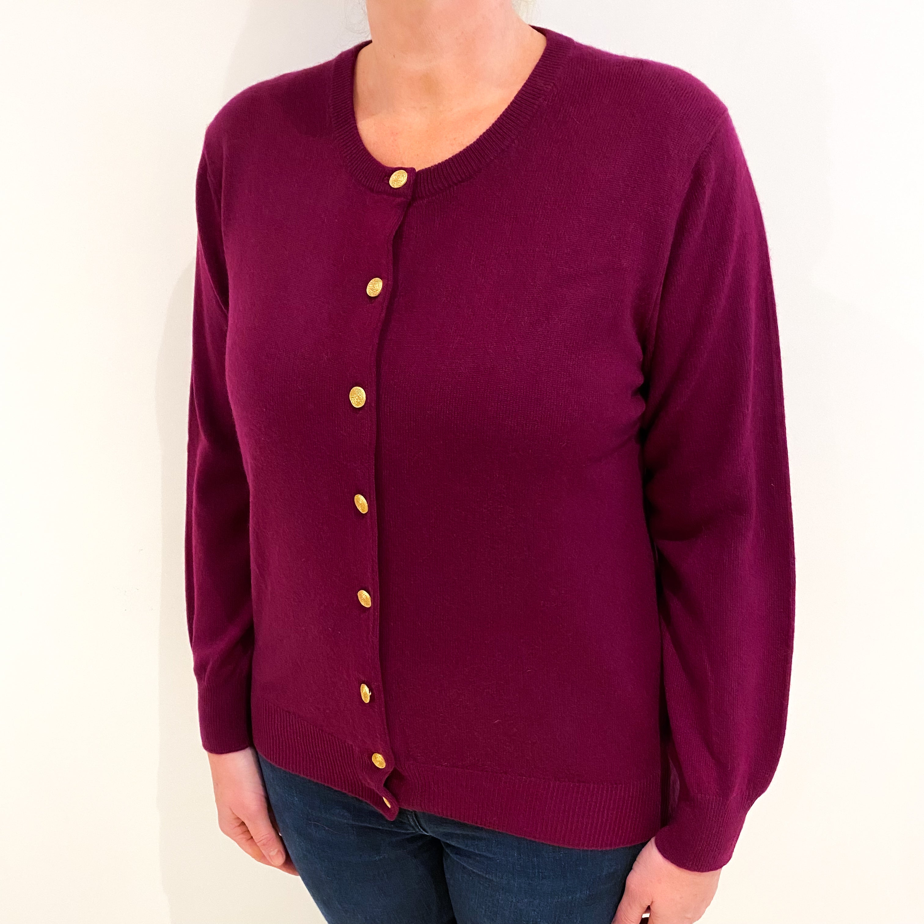 Mulberry Purple Cashmere Crew Neck Cardigan Large