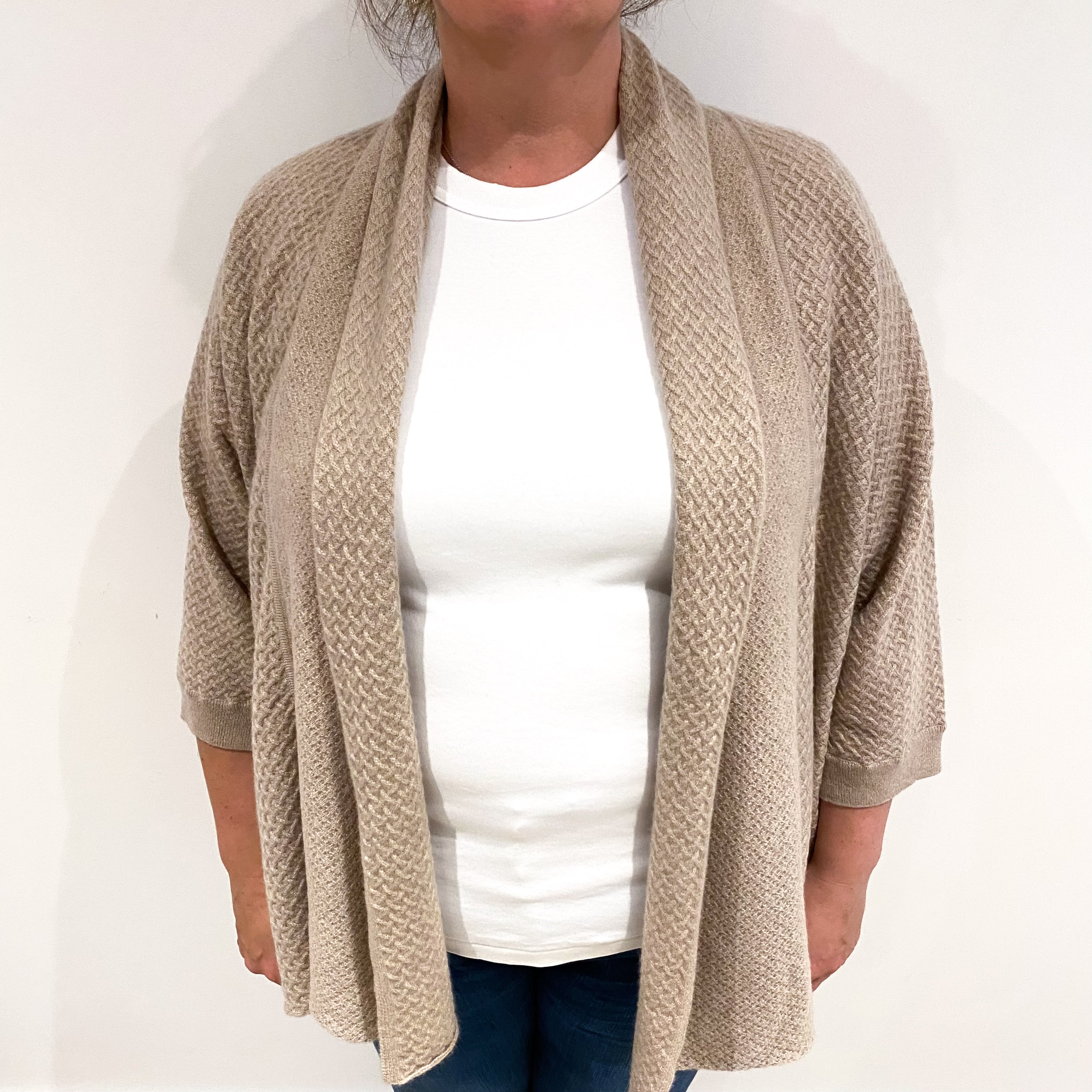 Biscuit Brown Cashmere Edge to Edge Cardigan Extra Large