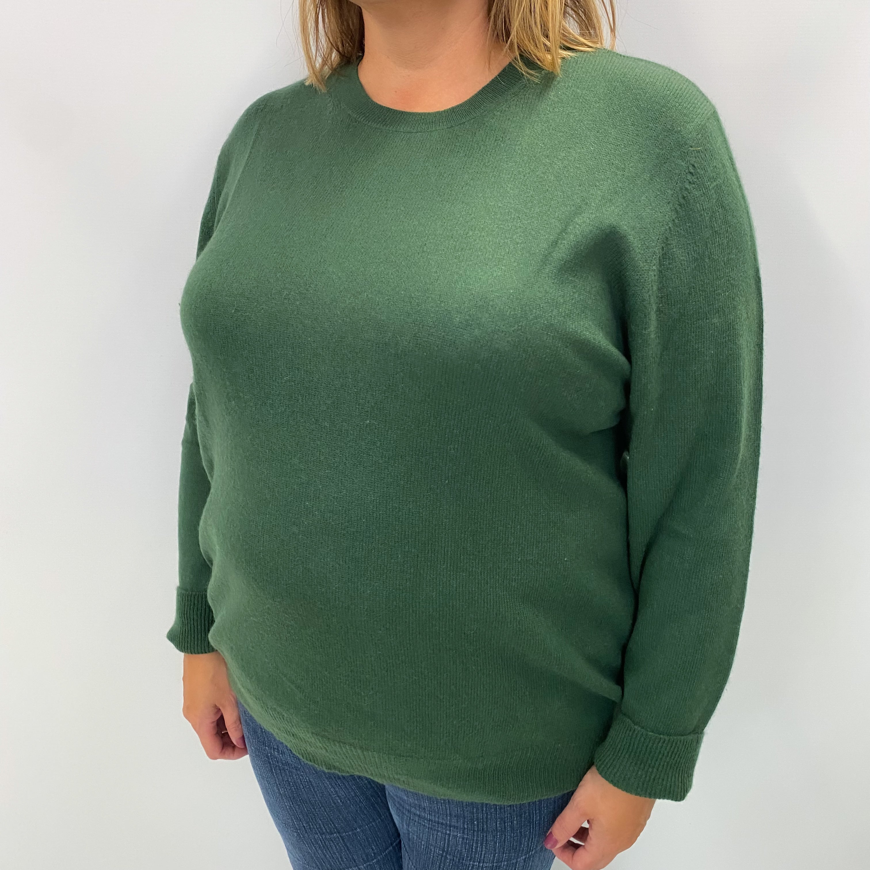 Neiman Marcus Forest Green Cashmere Crew Neck Jumper Extra Large