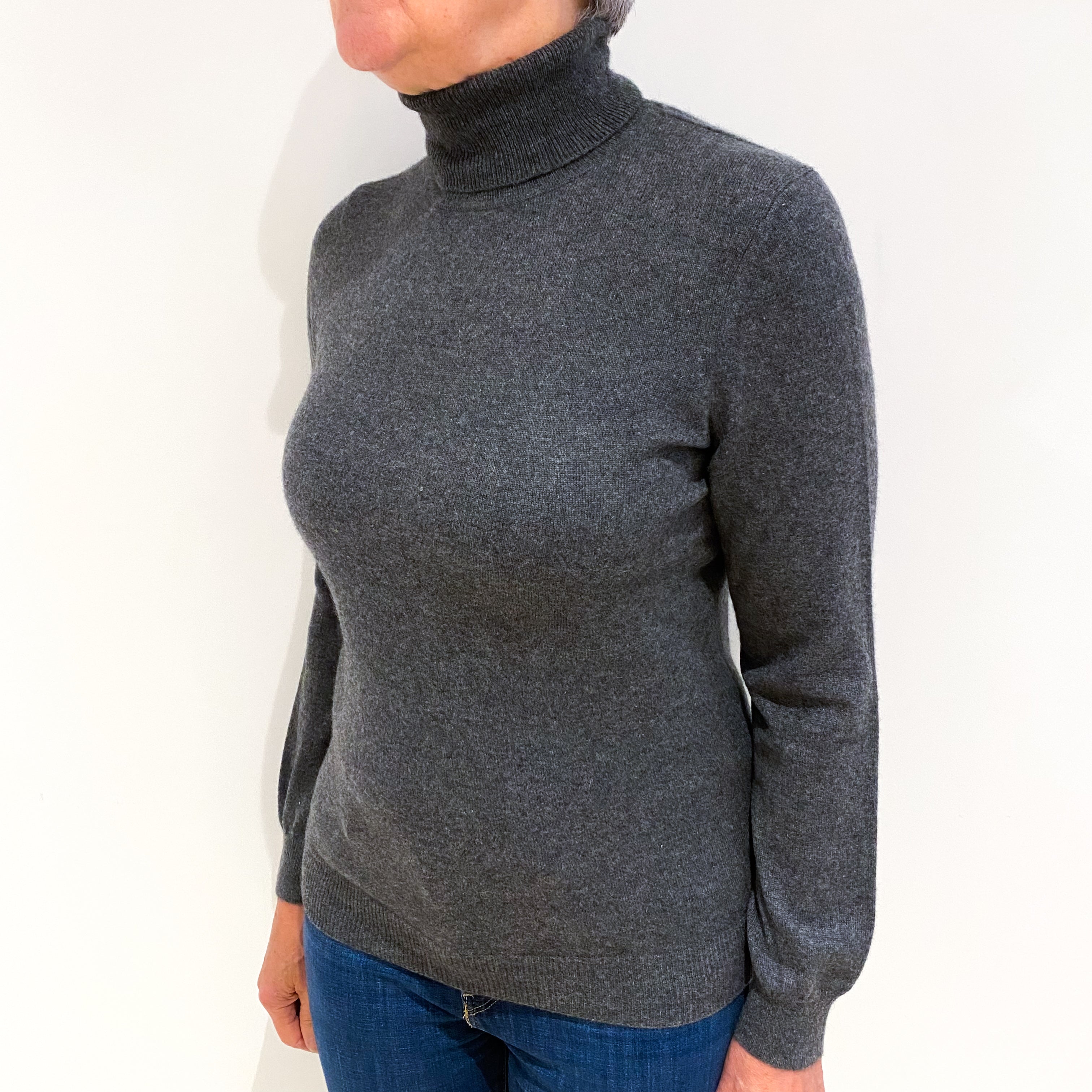 Slate Grey Cashmere Polo Neck Jumper Medium