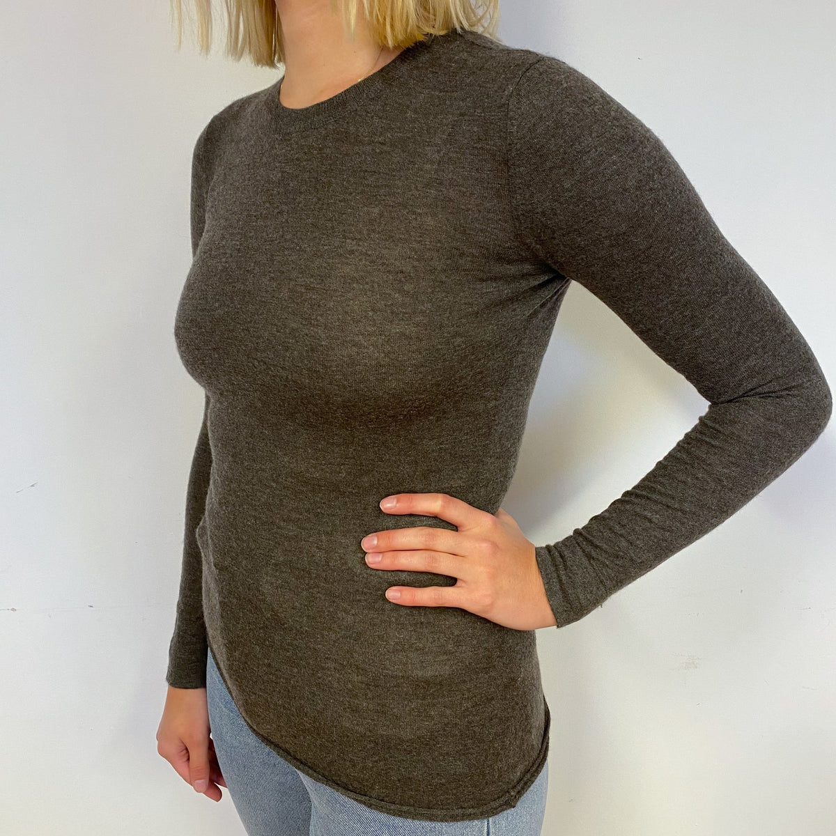 Muted Brown Cashmere Crew Neck Jumper Small