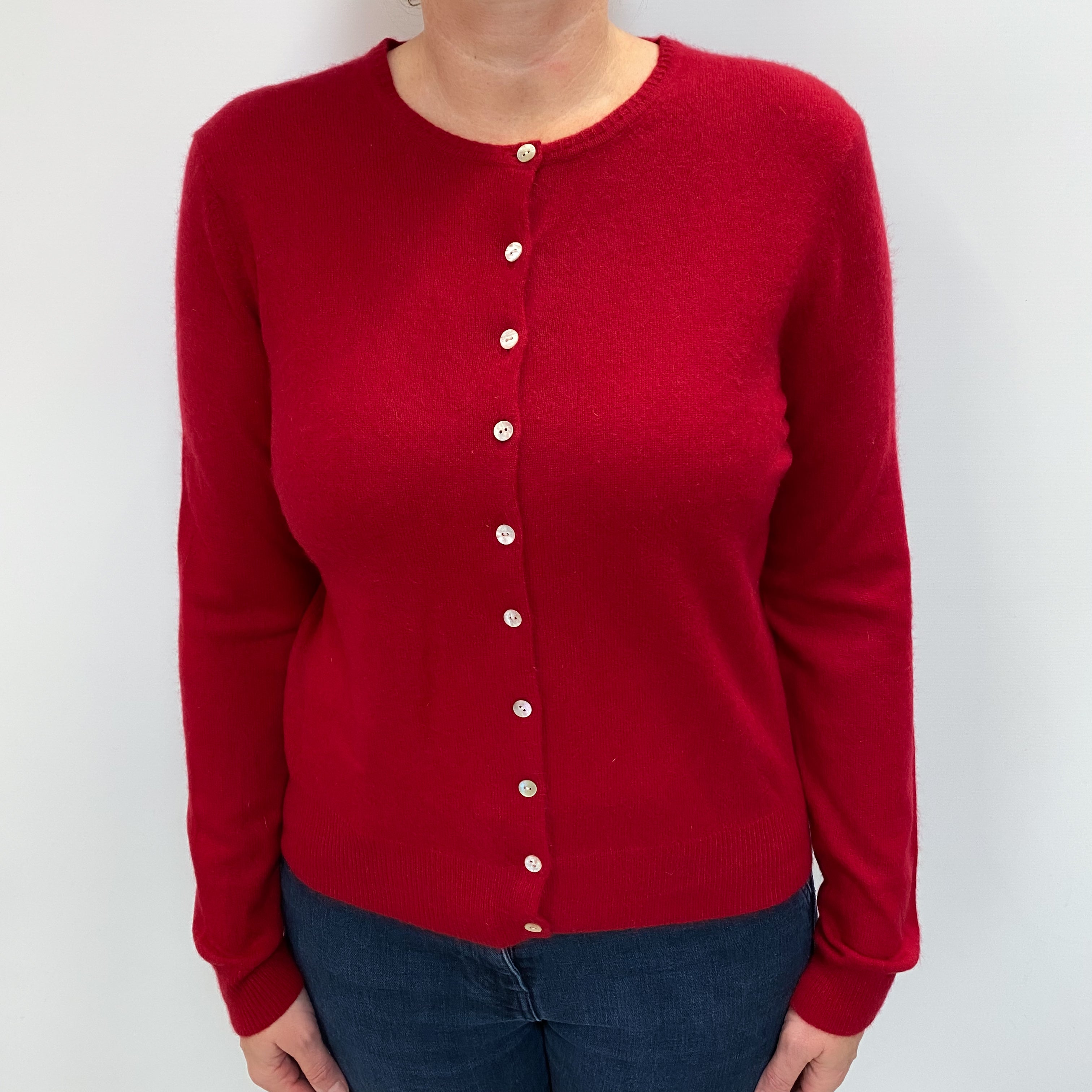Crimson Red Cashmere Crew Cardigan Large