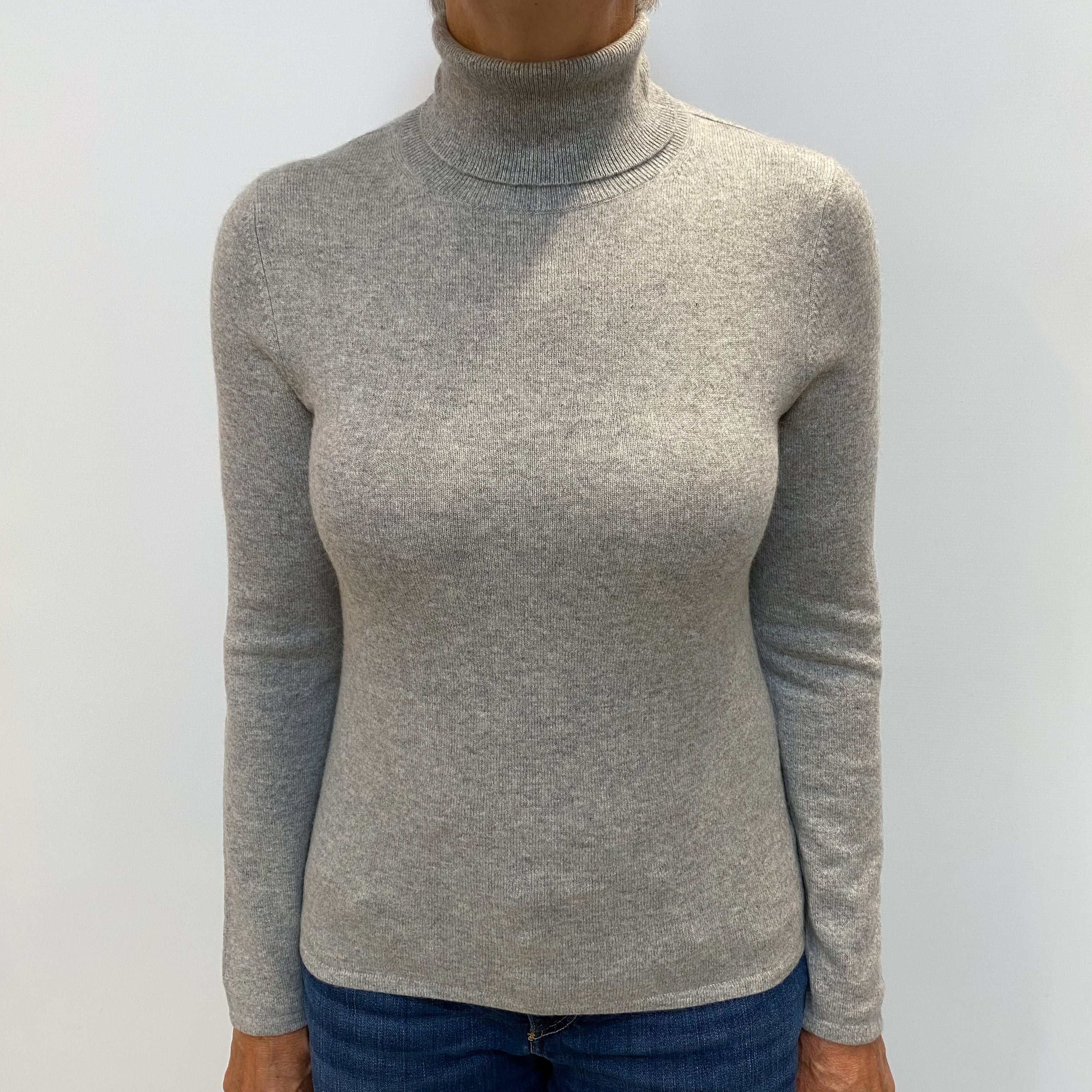 Smoke Grey Cashmere Polo Neck Jumper Medium