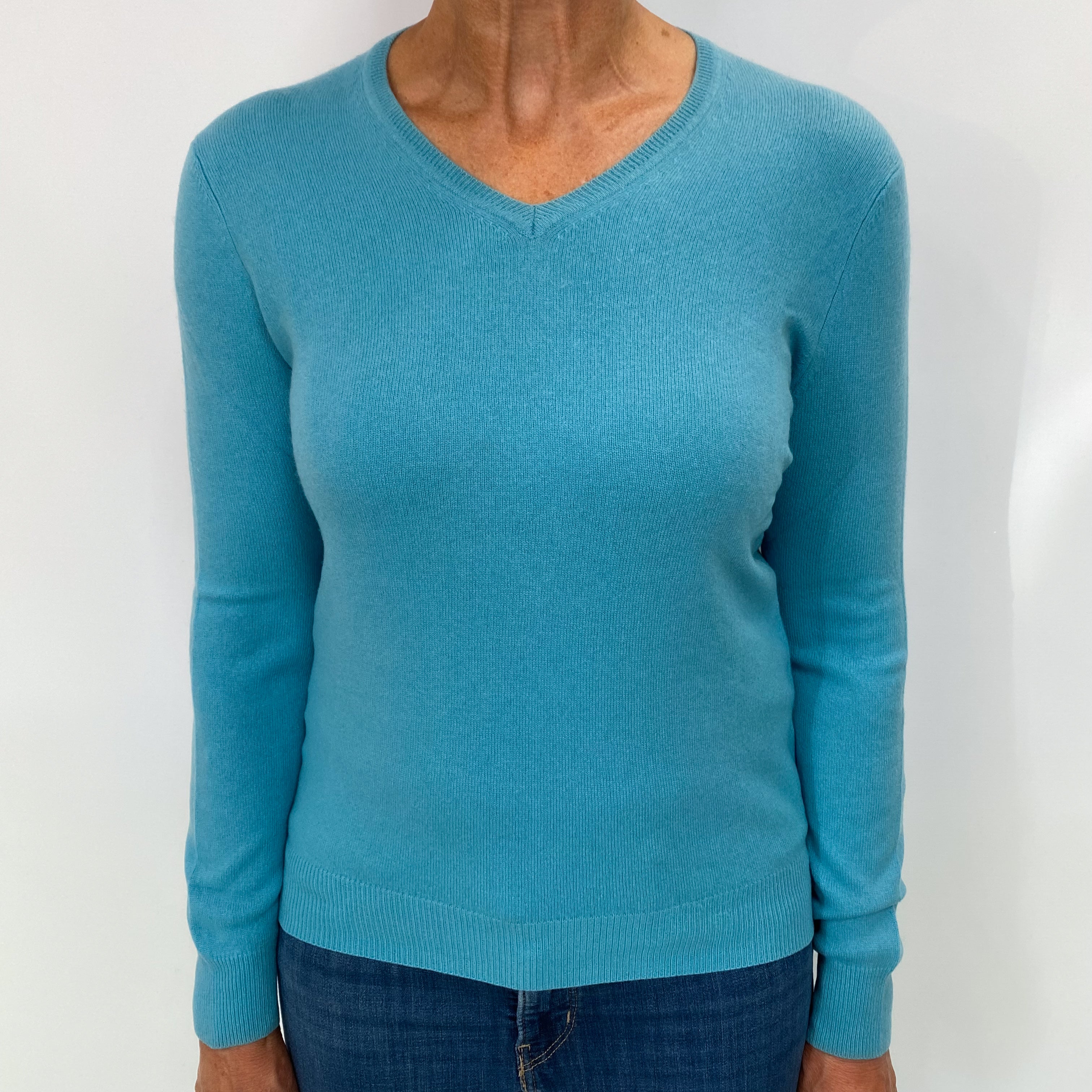 Aquamarine Blue Cashmere V Neck Jumper Medium