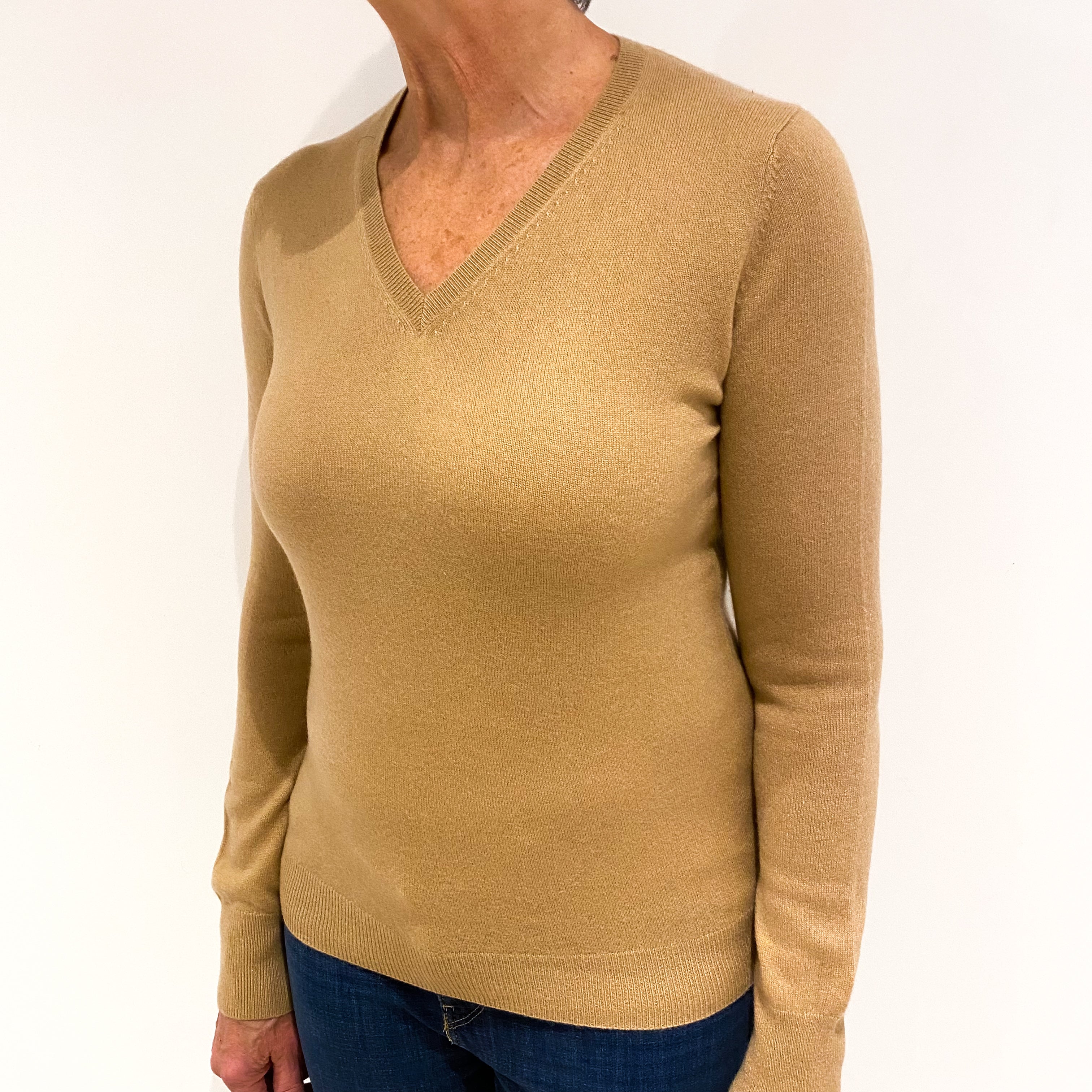 Butterscotch Brown Cashmere V-Neck Jumper Medium