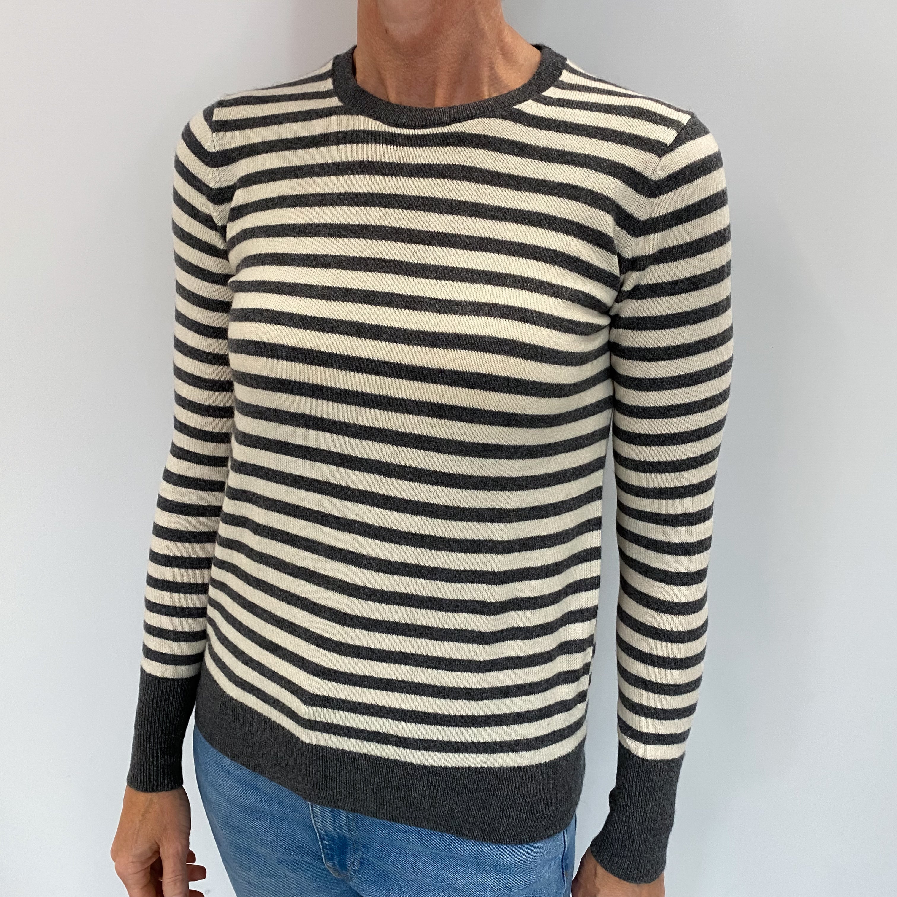 Everlane Ash Grey Striped Cashmere Crew Neck Jumper Small