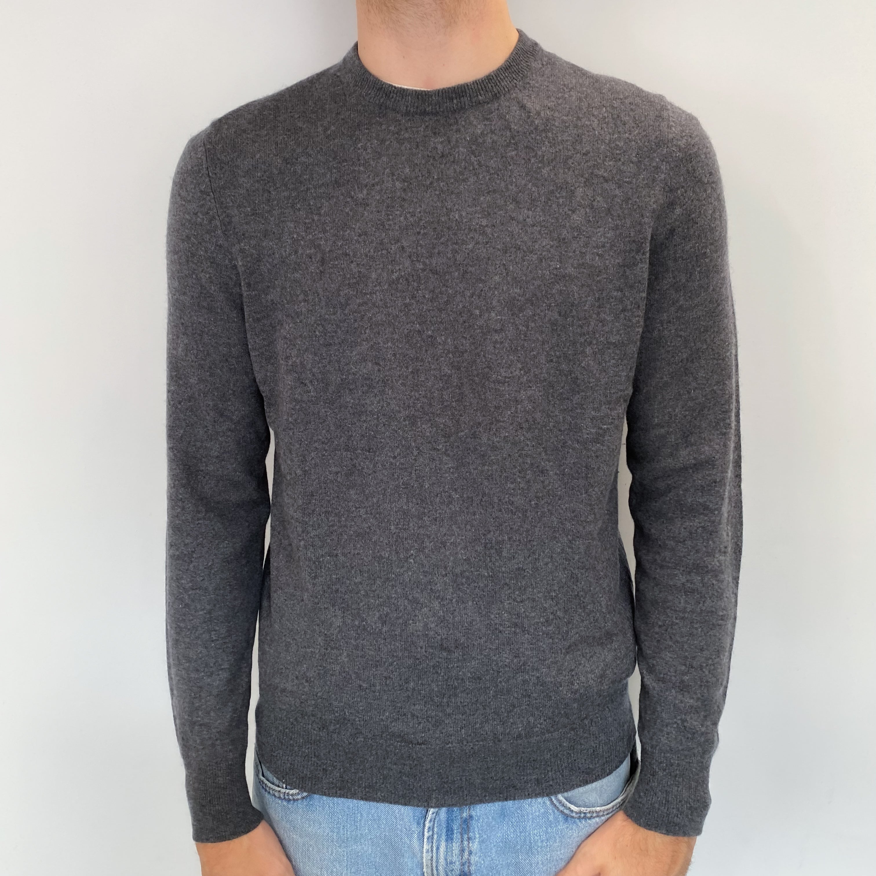 Men's Slate Grey Cashmere Crew Neck Jumper Medium