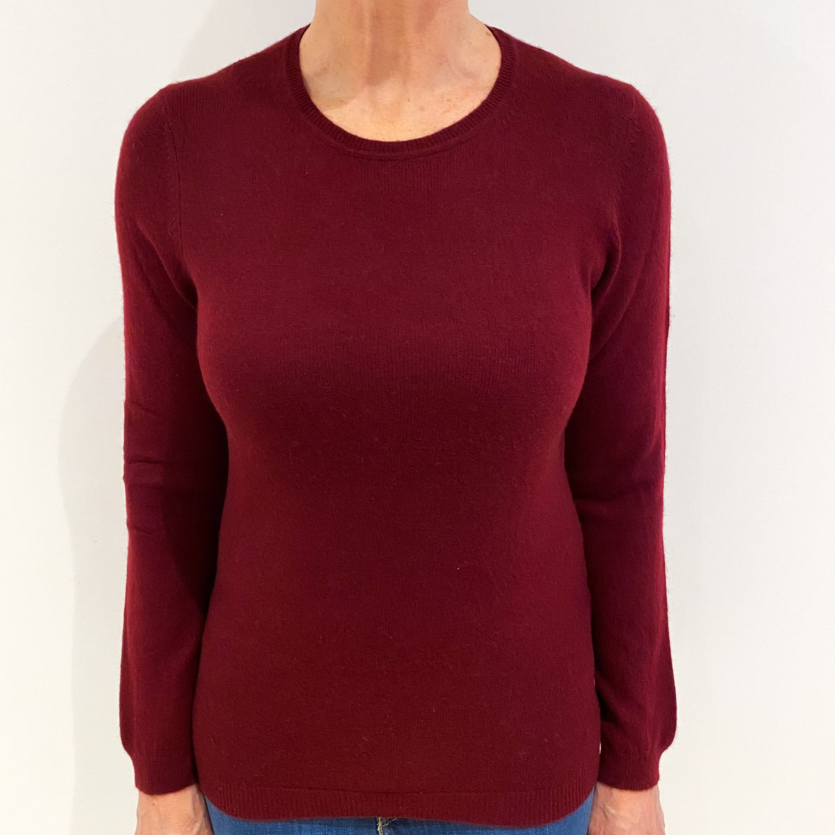 Burgundy Red Cashmere Crew Neck Jumper Medium