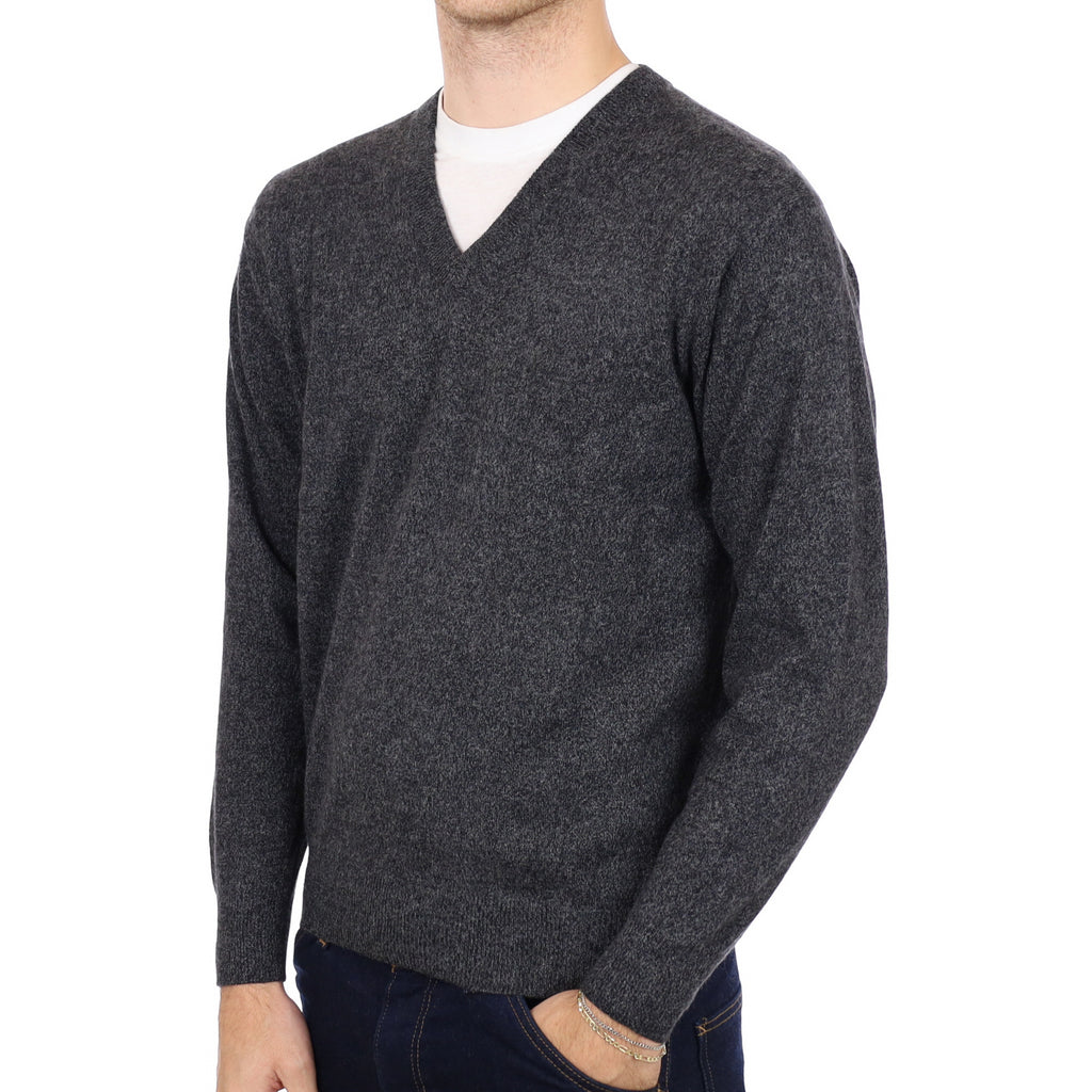 Men's Slate Grey Marl Cashmere V Neck Jumper Medium