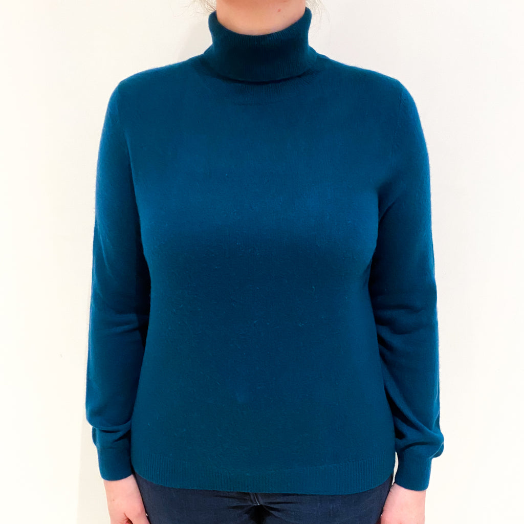 Dark Teal Cashmere Polo Neck Jumper Large