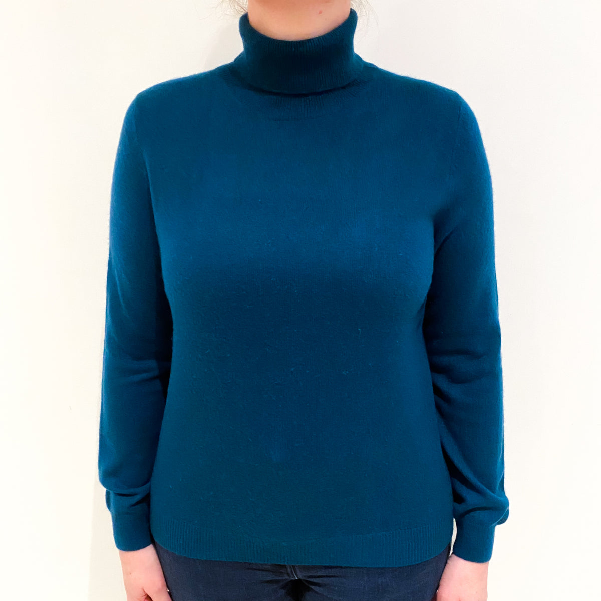 Dark Teal Cashmere Polo Neck Jumper Large
