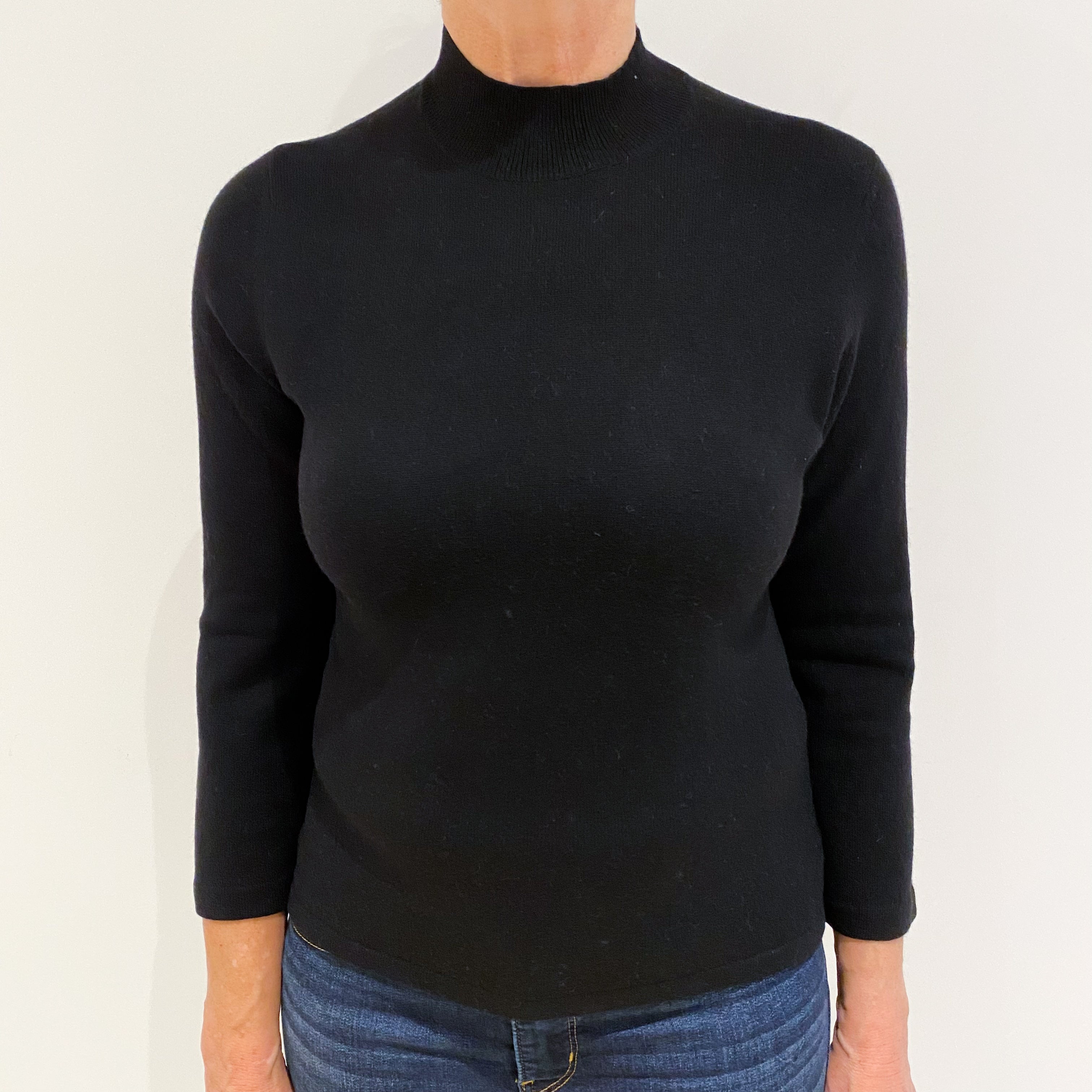Black 3/4 Sleeve Cashmere Turtle Neck Jumper Medium