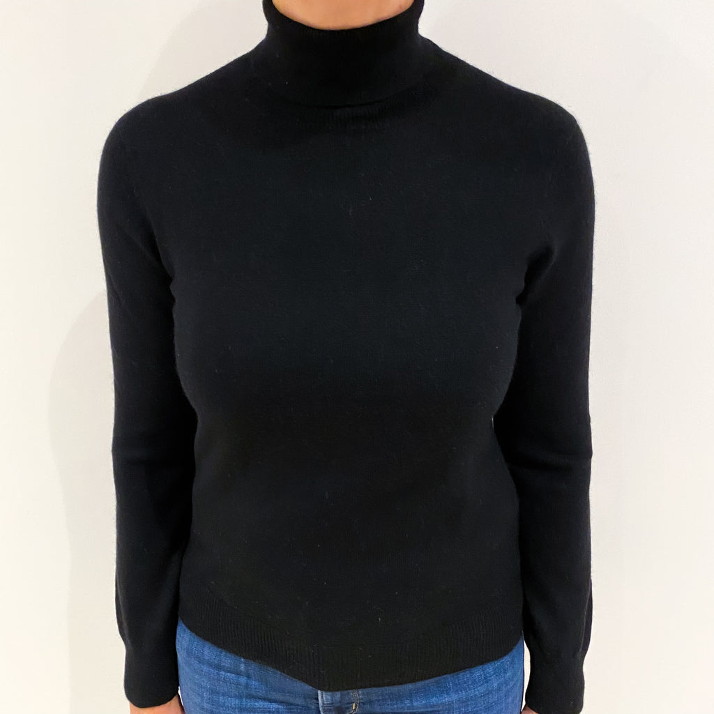 Black Cashmere Polo Neck Jumper Medium