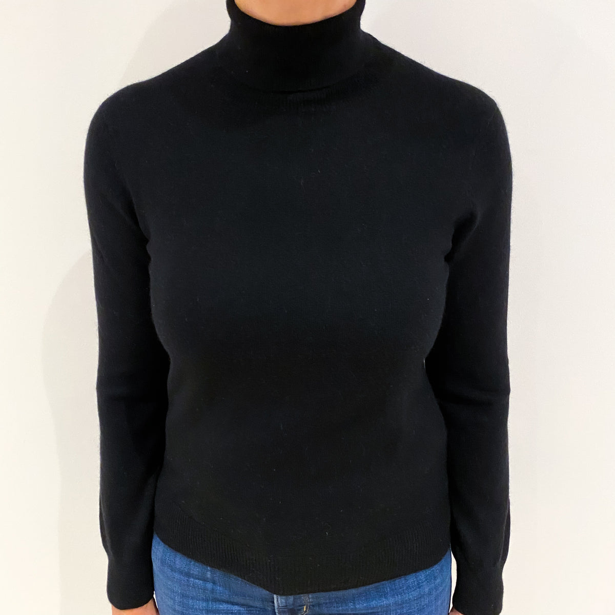 Black Cashmere Polo Neck Jumper Medium