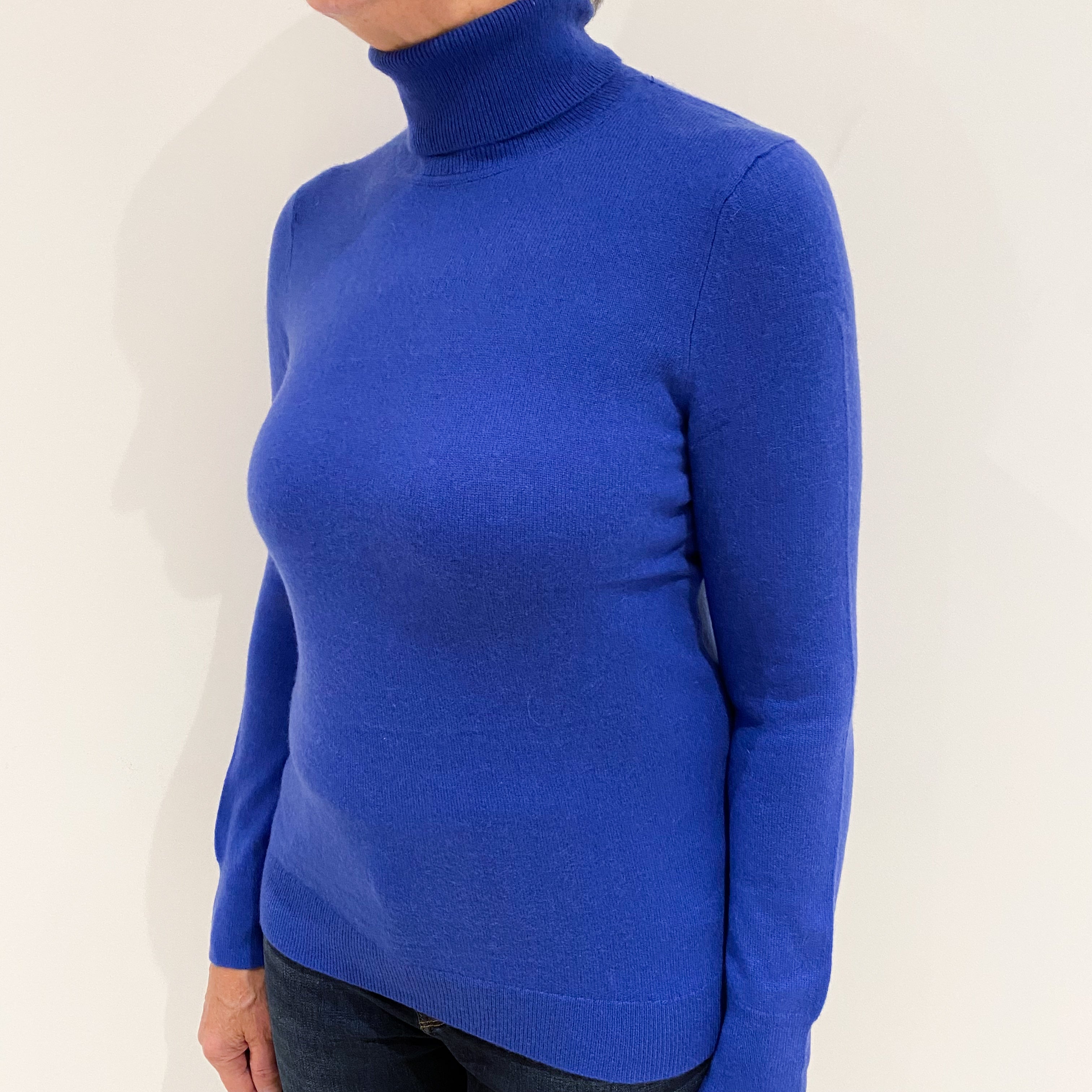 Azure Blue Cashmere Polo Neck Jumper Medium