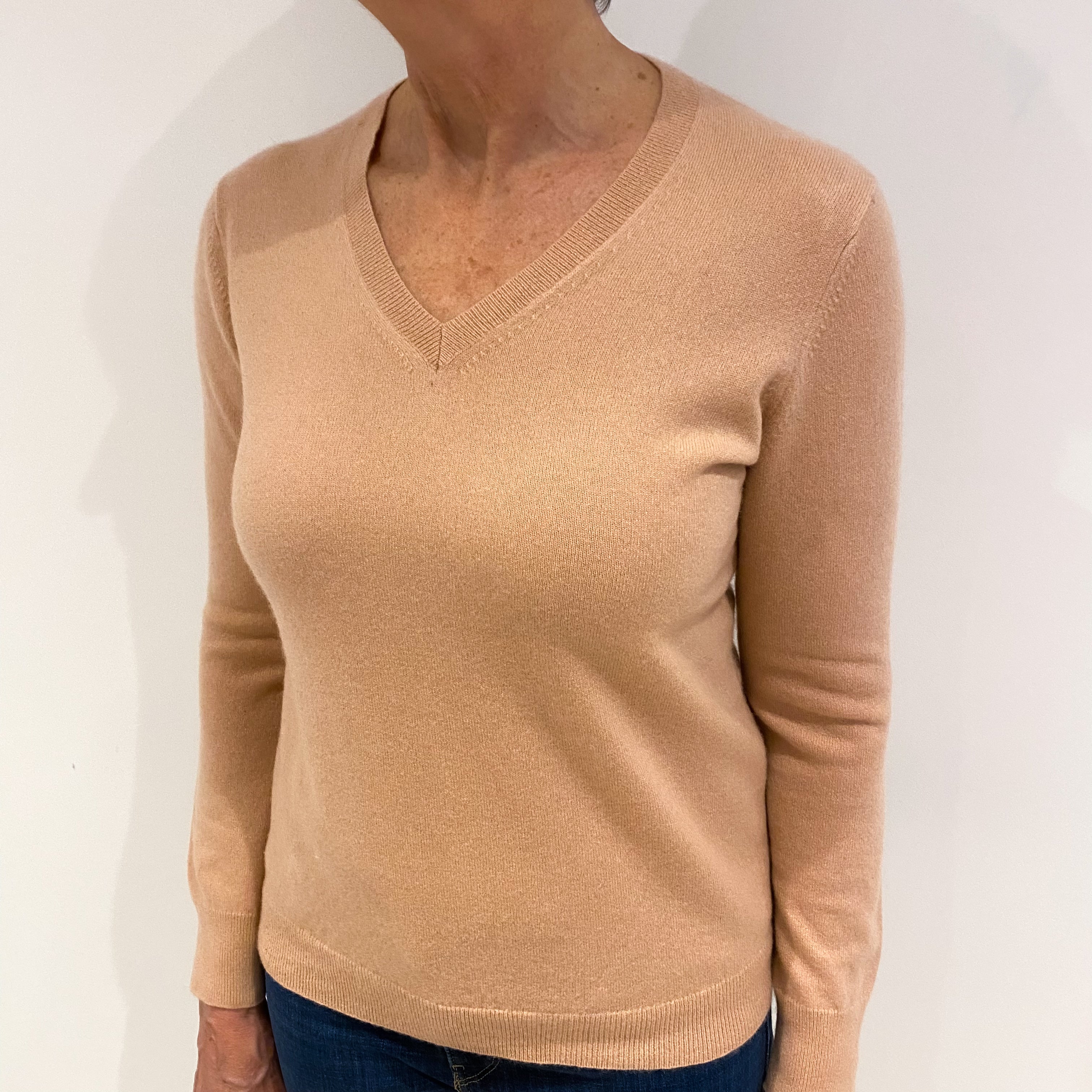 Nude Pink Cashmere V Neck Jumper Medium