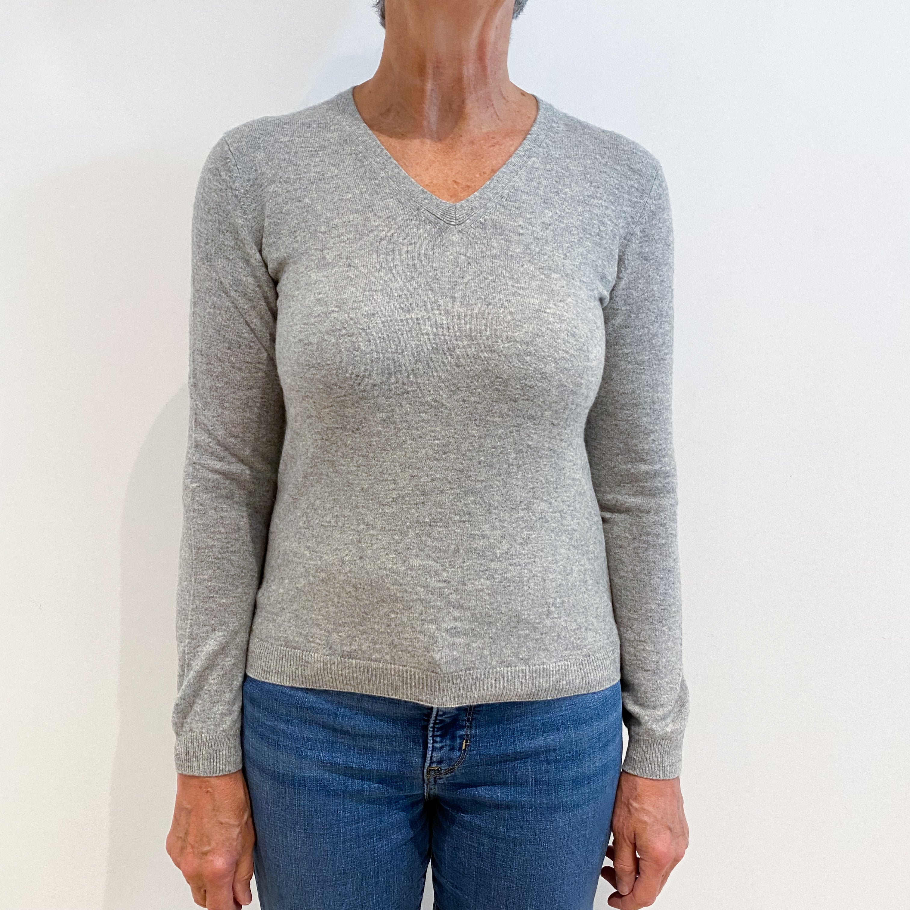 Smoke Grey Cashmere V-Neck Jumper Medium