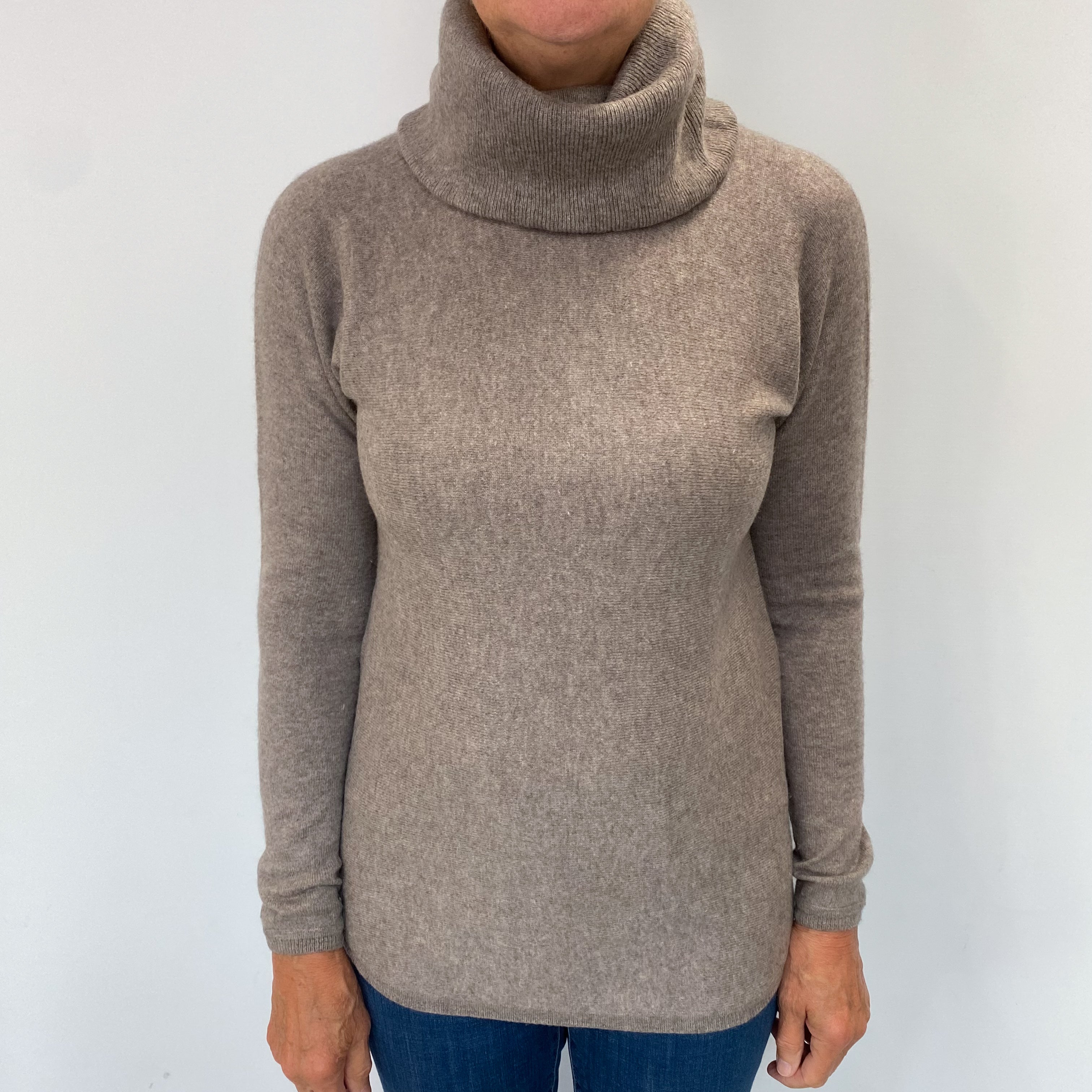 Mocha Brown Cashmere Polo Neck Jumper Medium