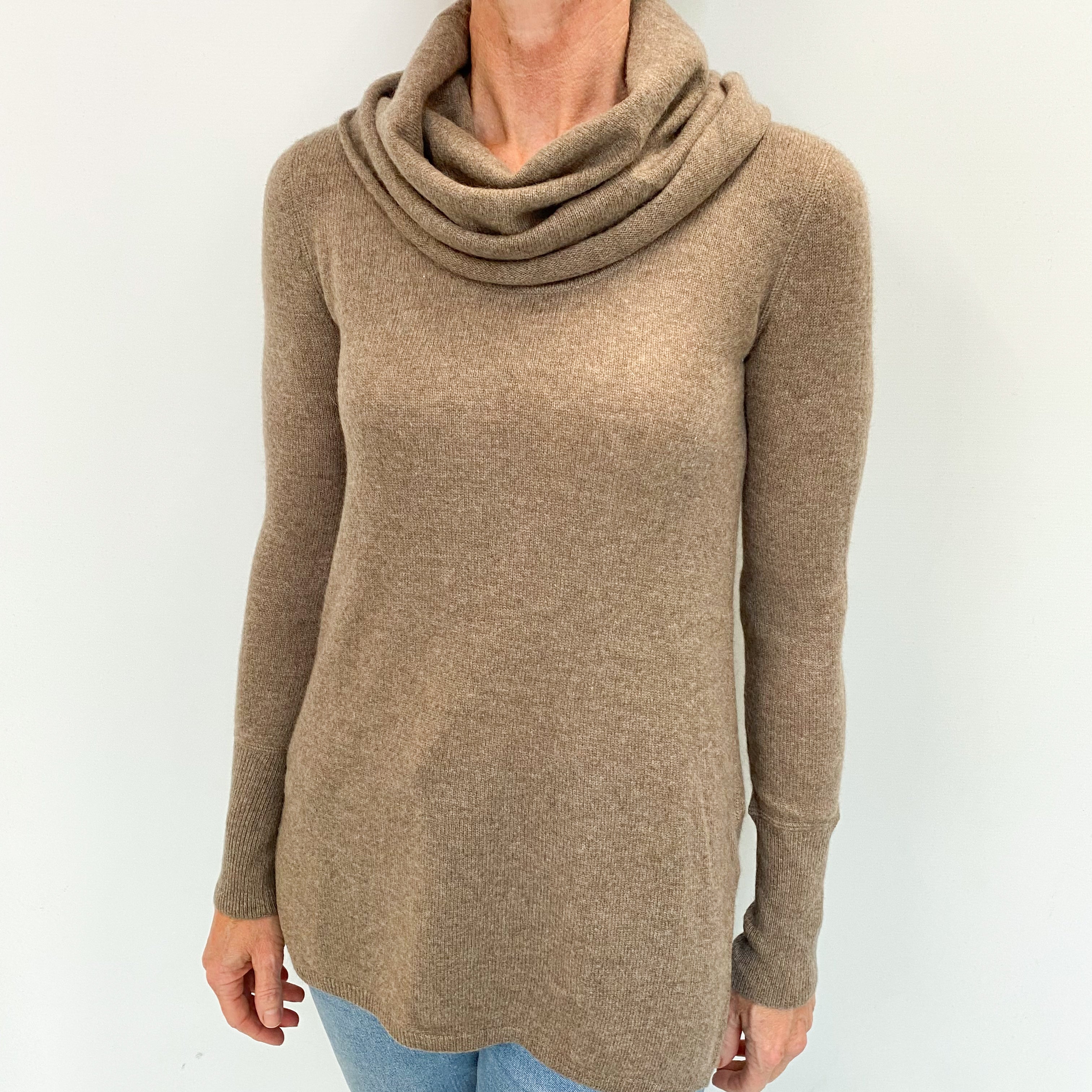 Mocha Brown Cashmere Cowl Neck Jumper Small