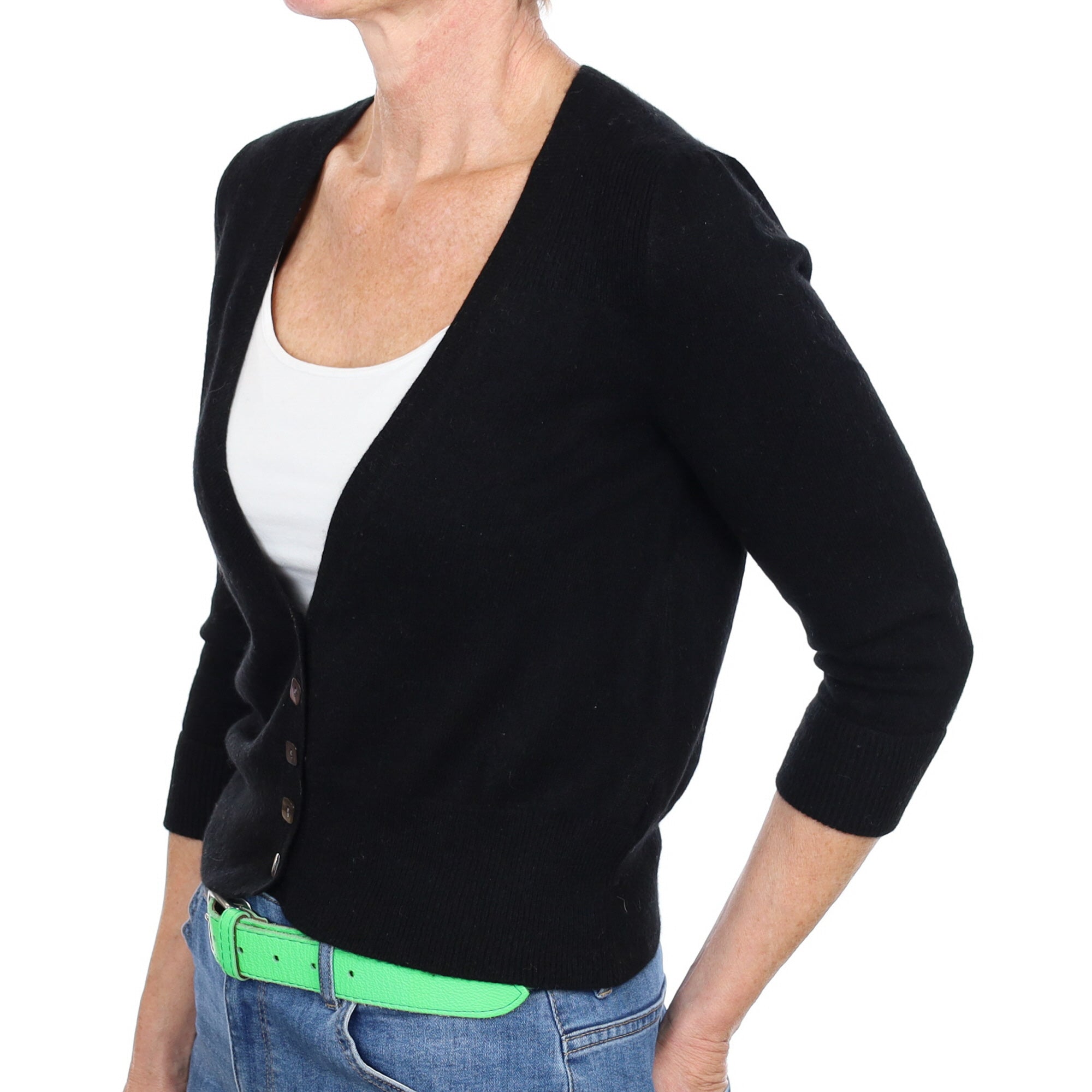 Black Cashmere Cropped V Neck Cardigan Small