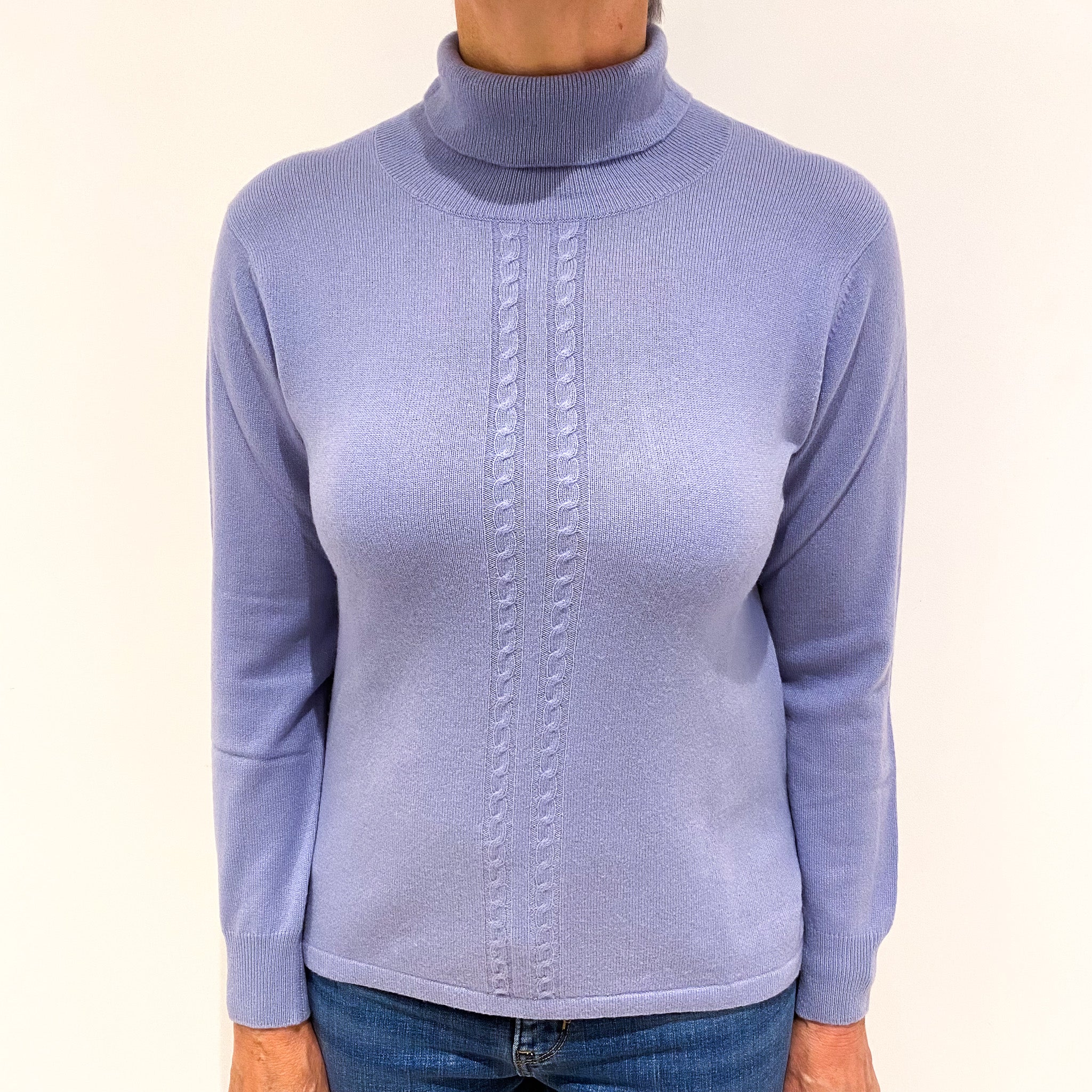 Lilac Purple Cashmere Polo Neck Jumper Medium